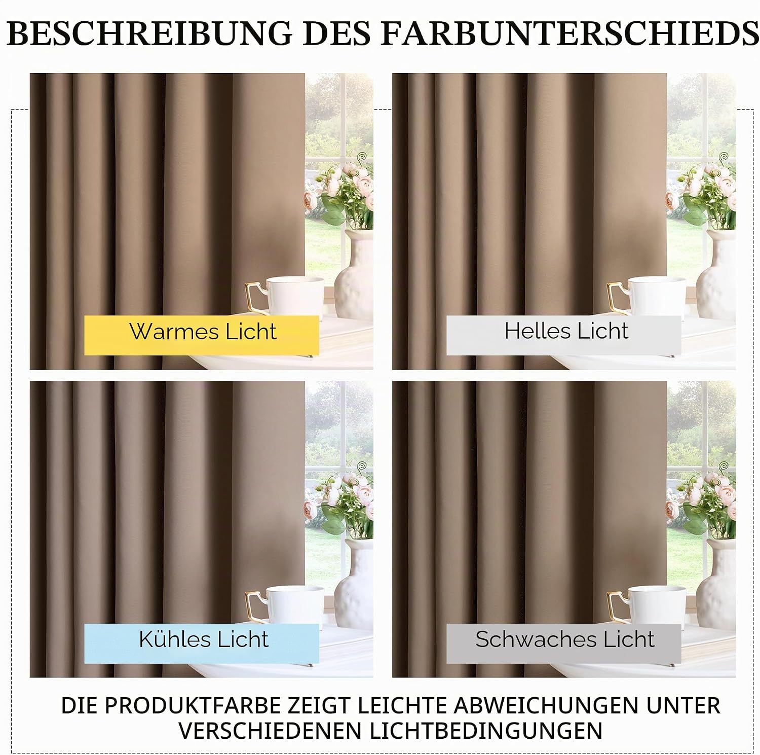 Detalle de PONY DANCE Verdunkelungsvorhänge Cappuccino 2er-Set, H 228 cm x B 167 cm – mit Kräuselband