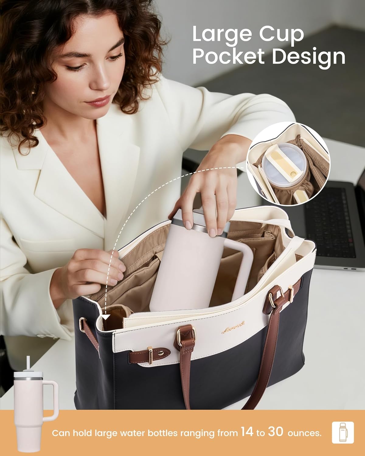 Detalle de LOVEVOOK Handtasche Damen – Mittelgroße Shopper mit Laptopfach bis 15,6
