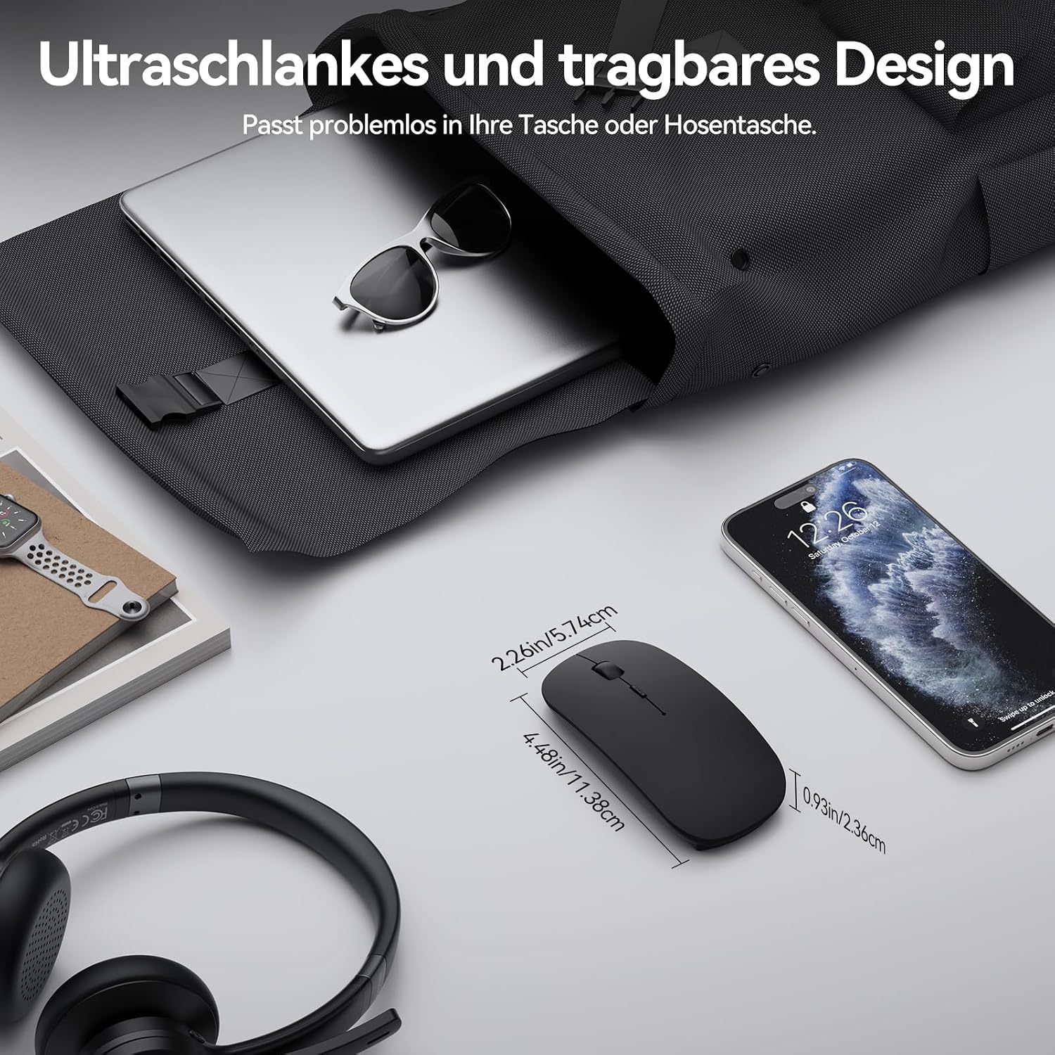 Thumbnail 5 de TECKNET Bluetooth Maus – Kabellose 3‑Geräte‑Maus mit 4800/3200/2400/1600/1200/800 DPI, USB‑Funkempfänger (2,4 GHz), Bluetooth 5.0, ultradünn und leise