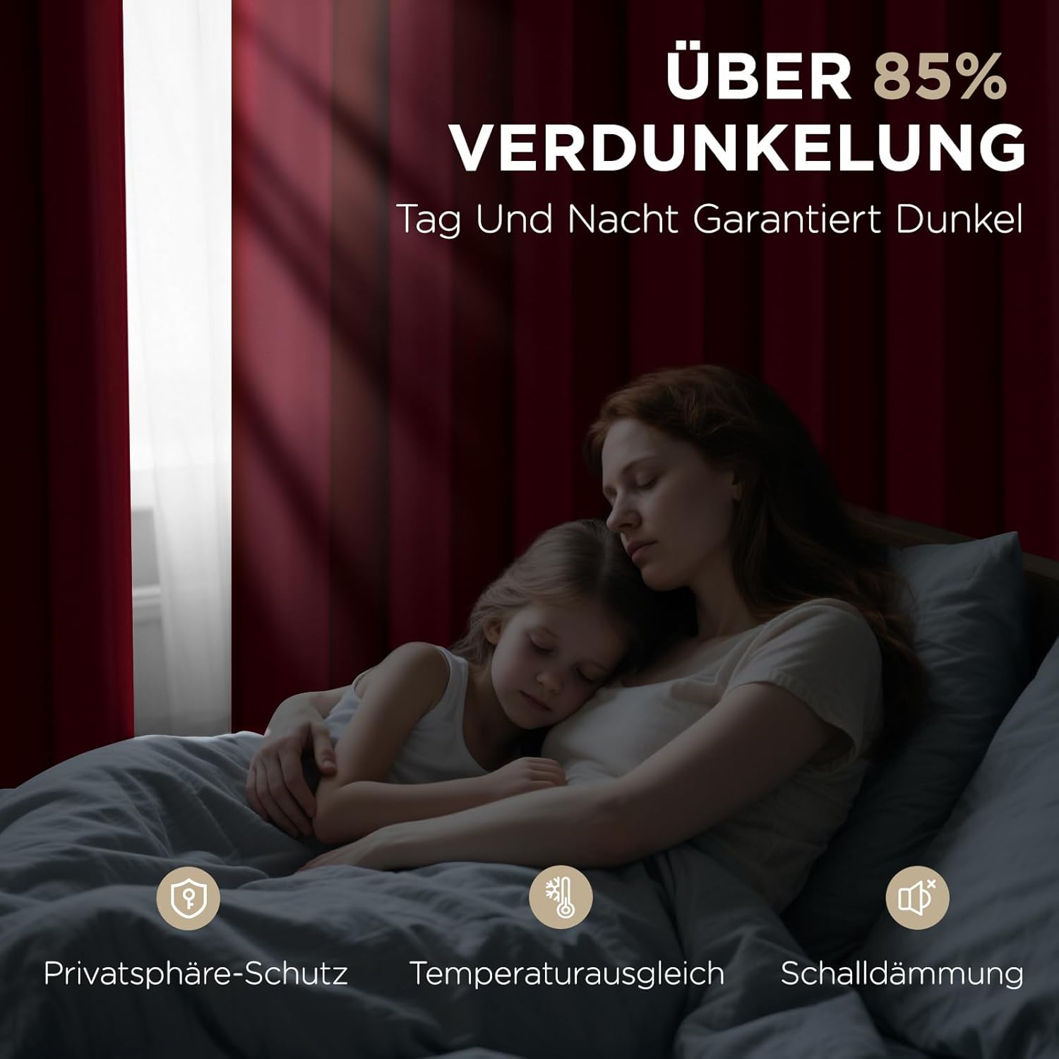 Thumbnail 1 de Joydeco blickdichte Verdunkelungsvorhänge mit Ösen (2 Stück) – Burgunderrot, H 245 x B 140