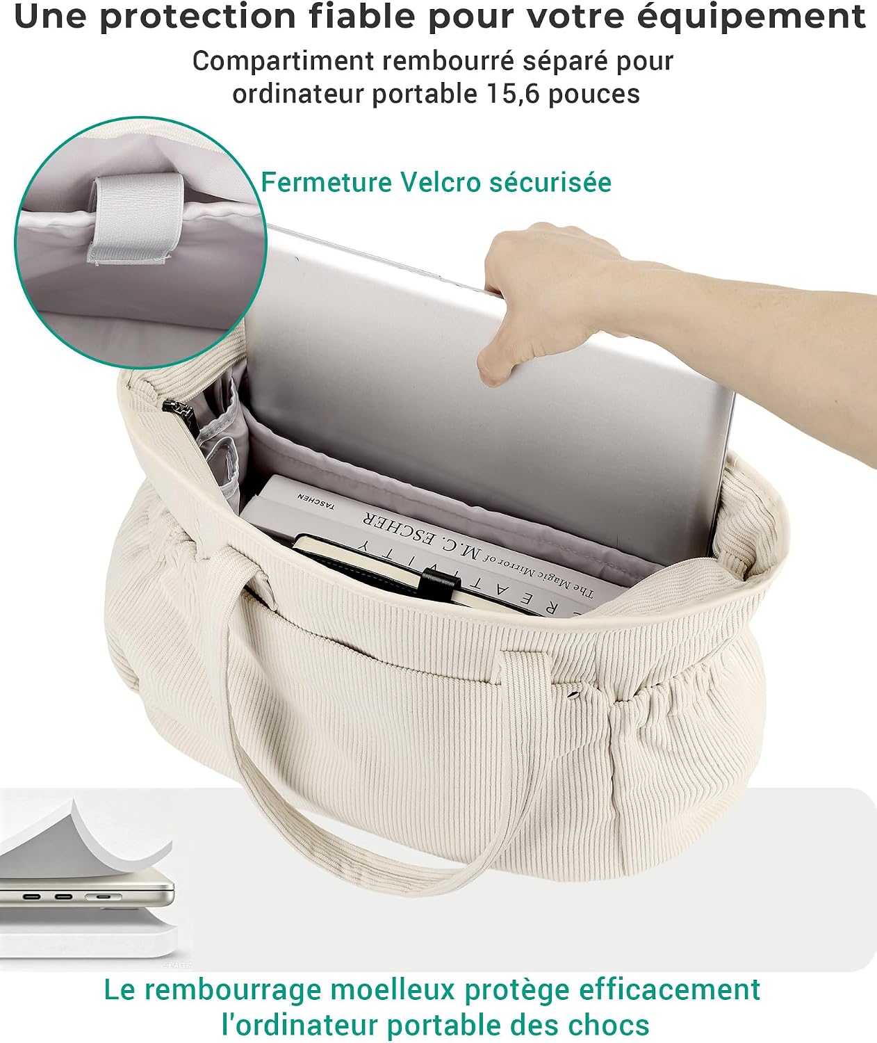 Detalle de Makukke grote corduroy laptoptas voor dames, tot 15,6 inch