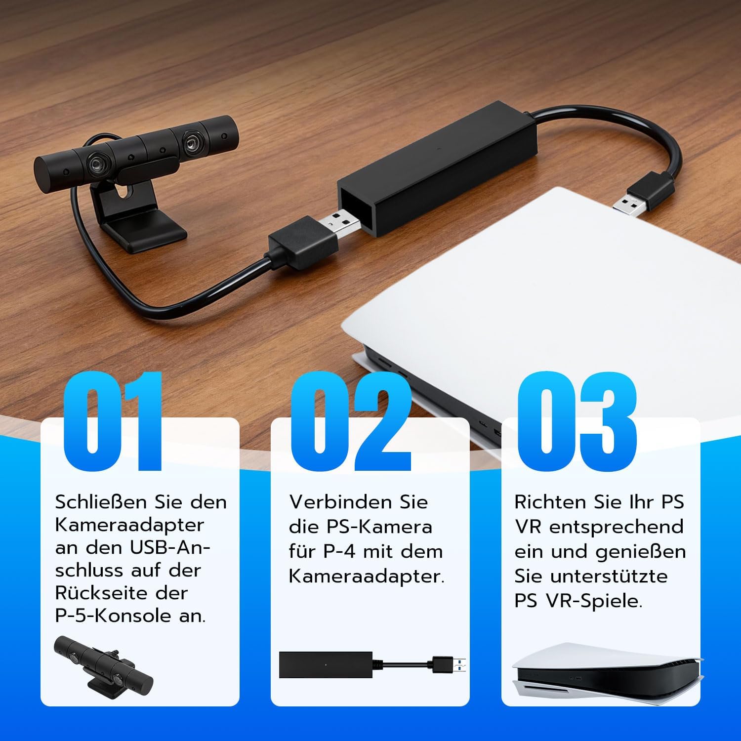 Thumbnail 6 de Tolesum VR Kamera Adapter für PS5/PS5 Pro/PS5 Slim – PS VR/PS4-Kamera-Konverter (USB 3.0, PS VR Zubehör)