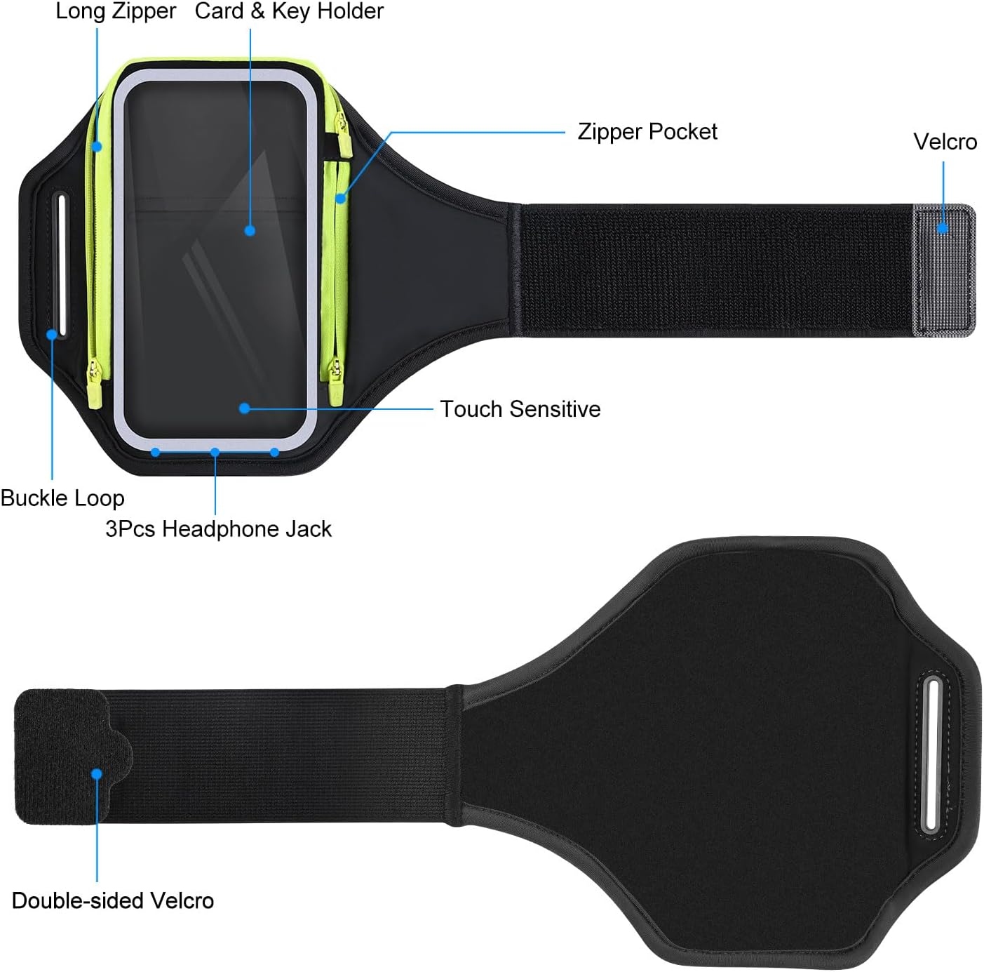 Thumbnail 6 de Razobws Running Phone Holder with Foldable Elastic Strap and Zipper Armband Key Bag (Black) – fits up to 6.9" phones