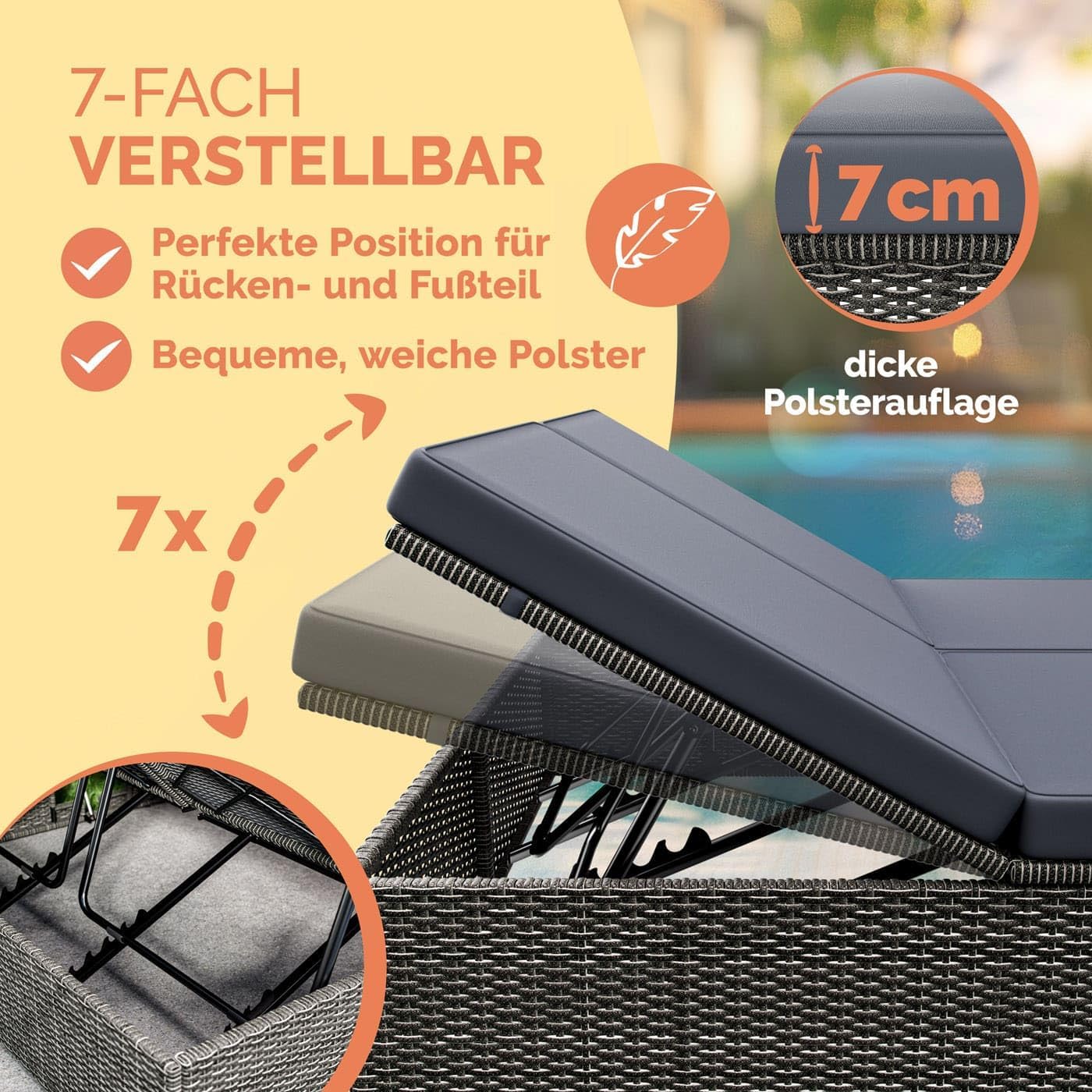 Thumbnail 4 de Casaria Sonnenliege 2 Personen mit Klapptisch