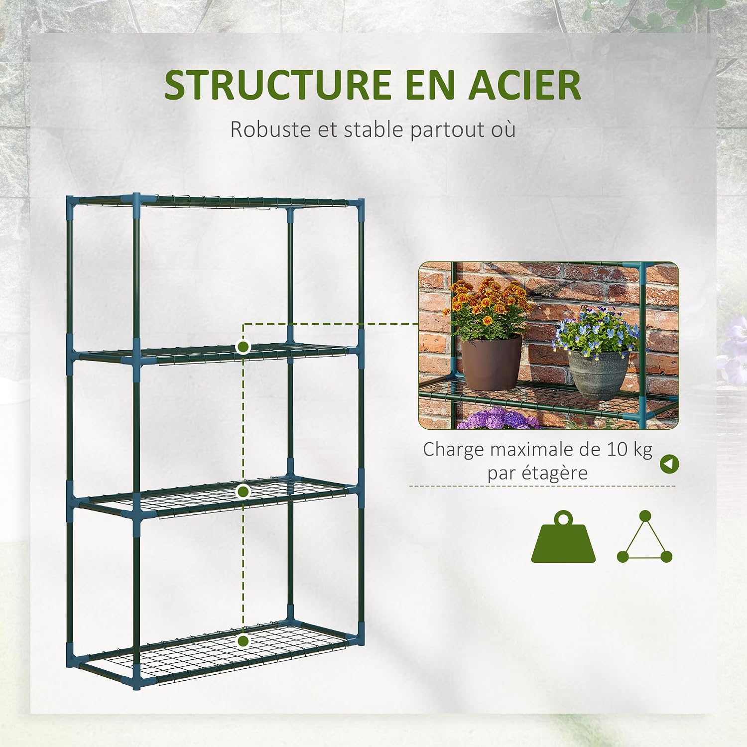 Thumbnail 4 de Outsunny 845-617 bloemenrek, set van 2, staal, 4 niveaus, groen