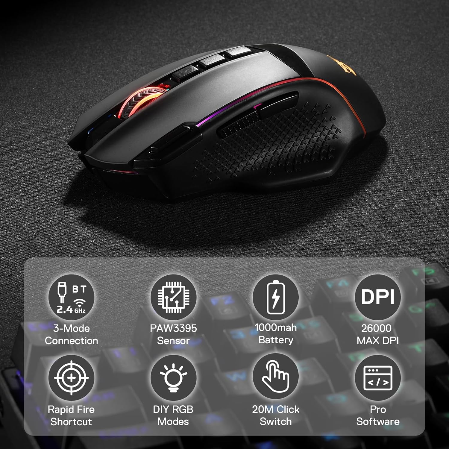 Thumbnail 1 de Redragon M991 Wireless Gaming Mouse (2.4GHz) with 19000 DPI, RGB backlight and custom macros