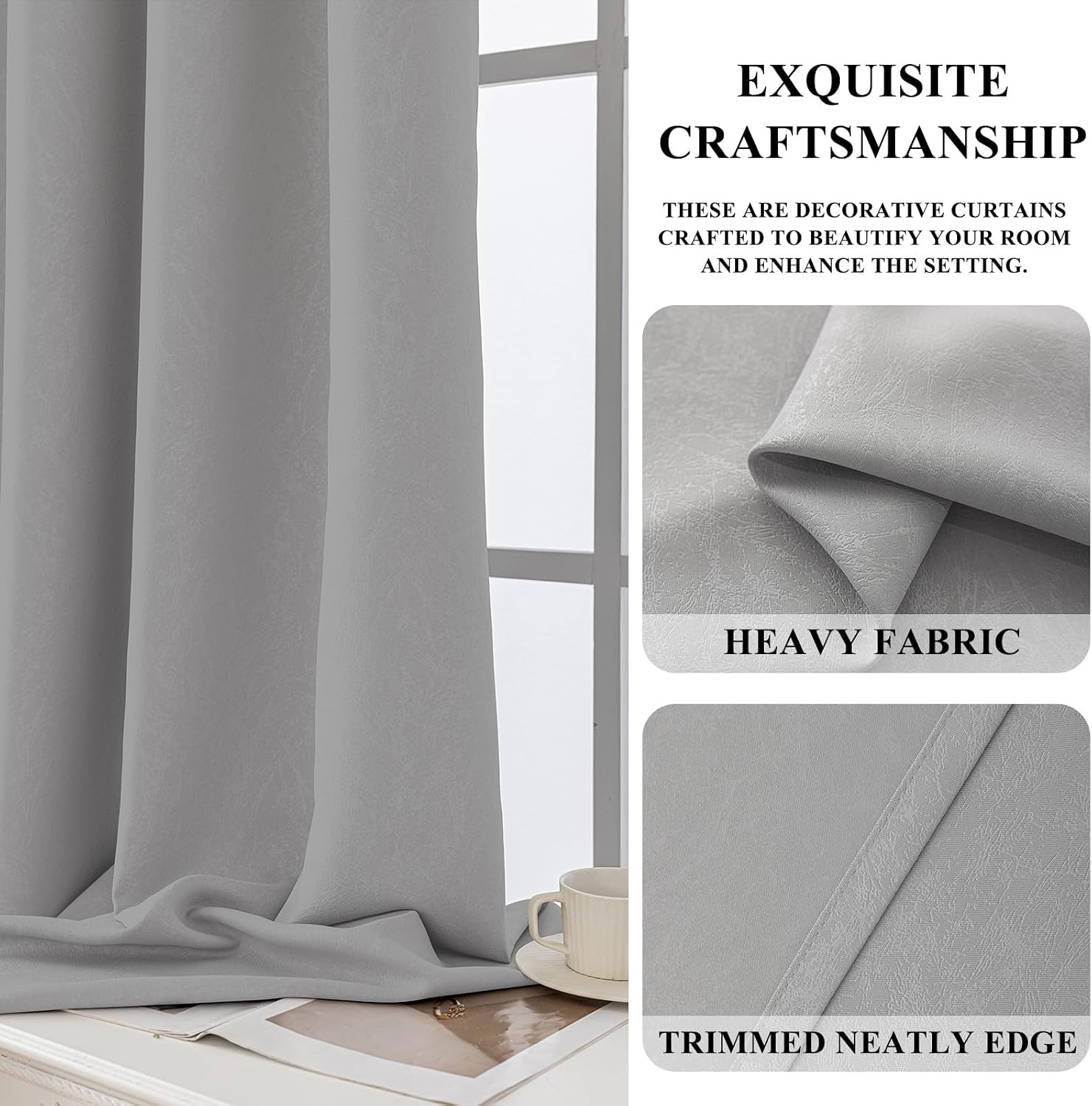 Thumbnail 4 de Ystyle Lot de 2 Rideaux Occultants 117x137 cm – Gris clair, isolation thermique et acoustique