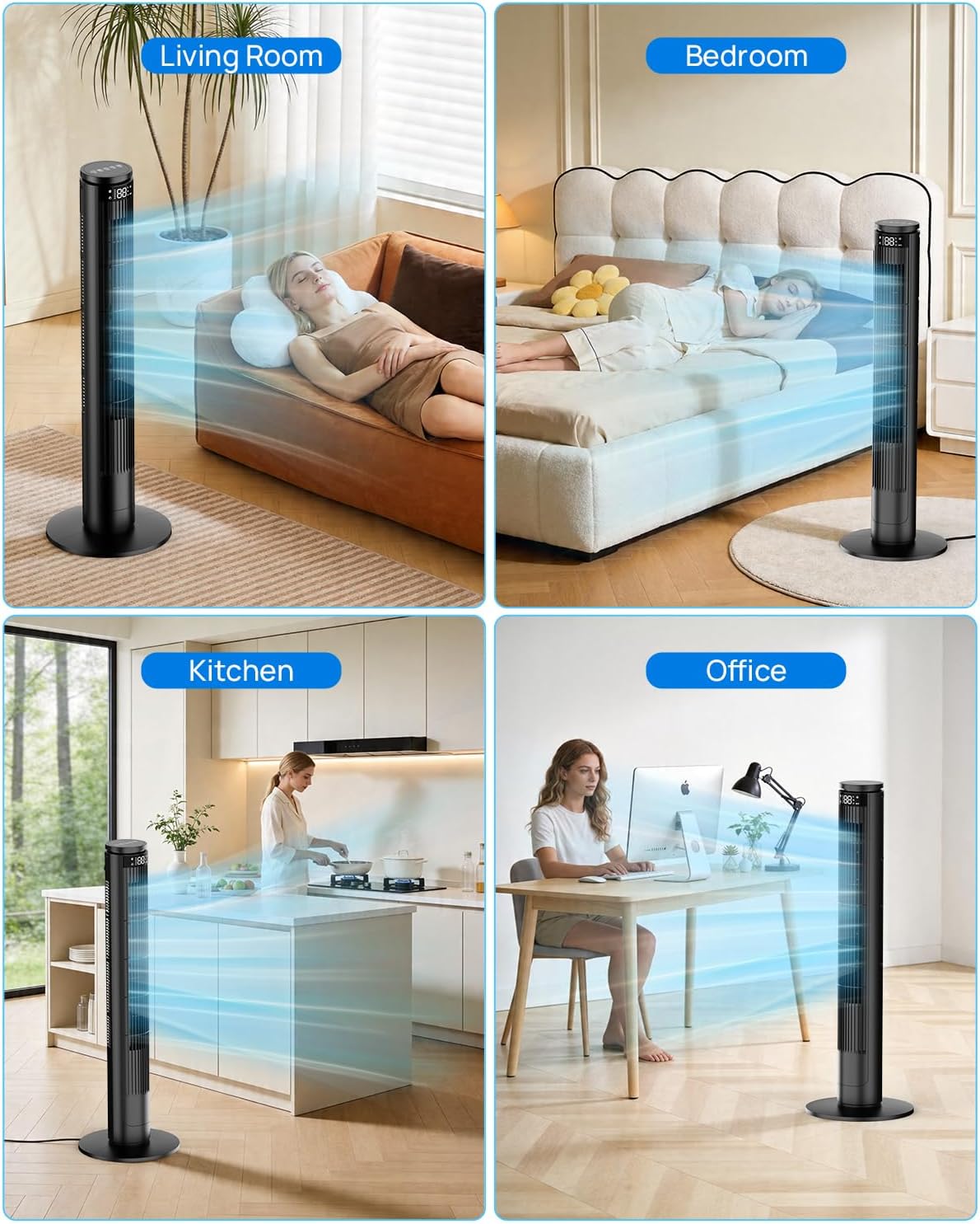 Thumbnail 6 de Tower Fan 92cm with LED Display, Silent Remote and Bladeless Design