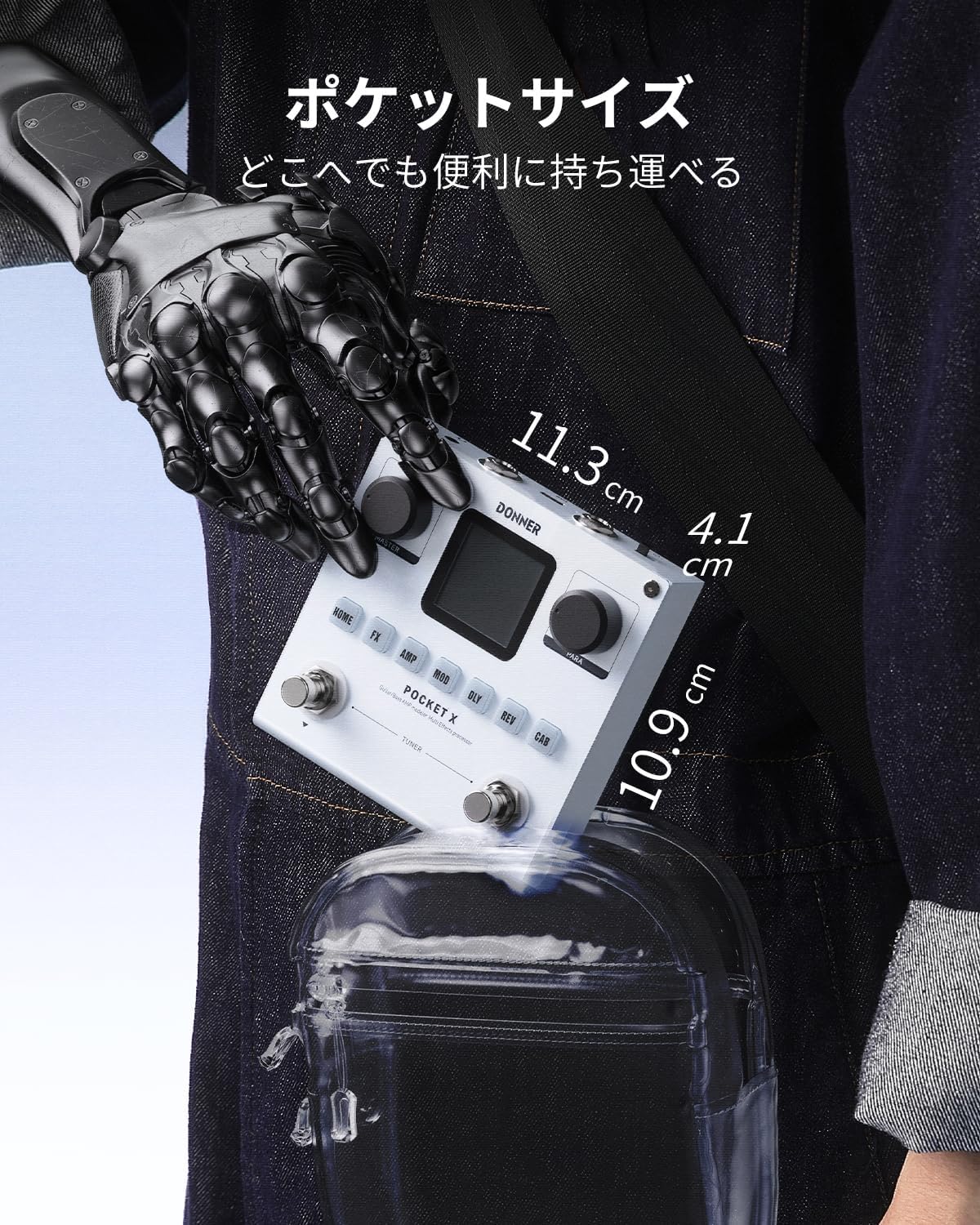Detalle 2 de Donner PocketX マルチエフェクター、20種類のプリアンプと充電式バッテリー搭載