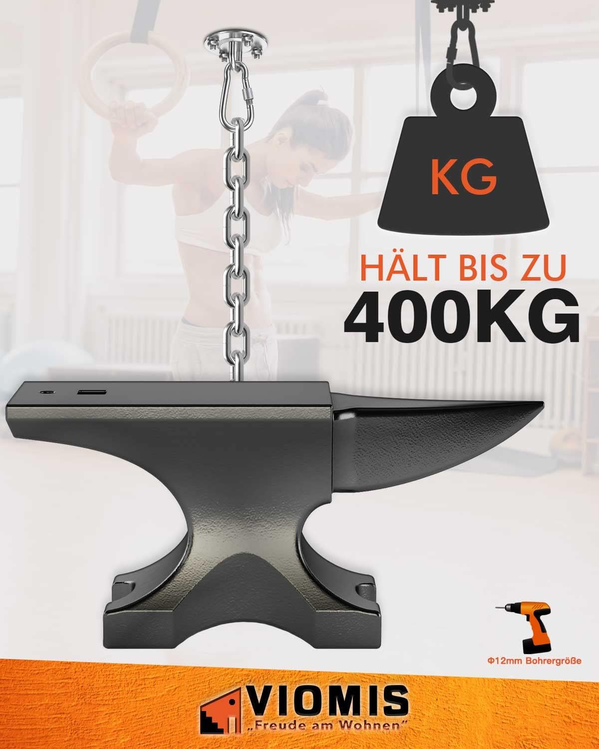Detalle de Viomis Edelstahl Deckenhaken für Boxsäcke – 2er-Set, Tragkraft bis 400 kg
