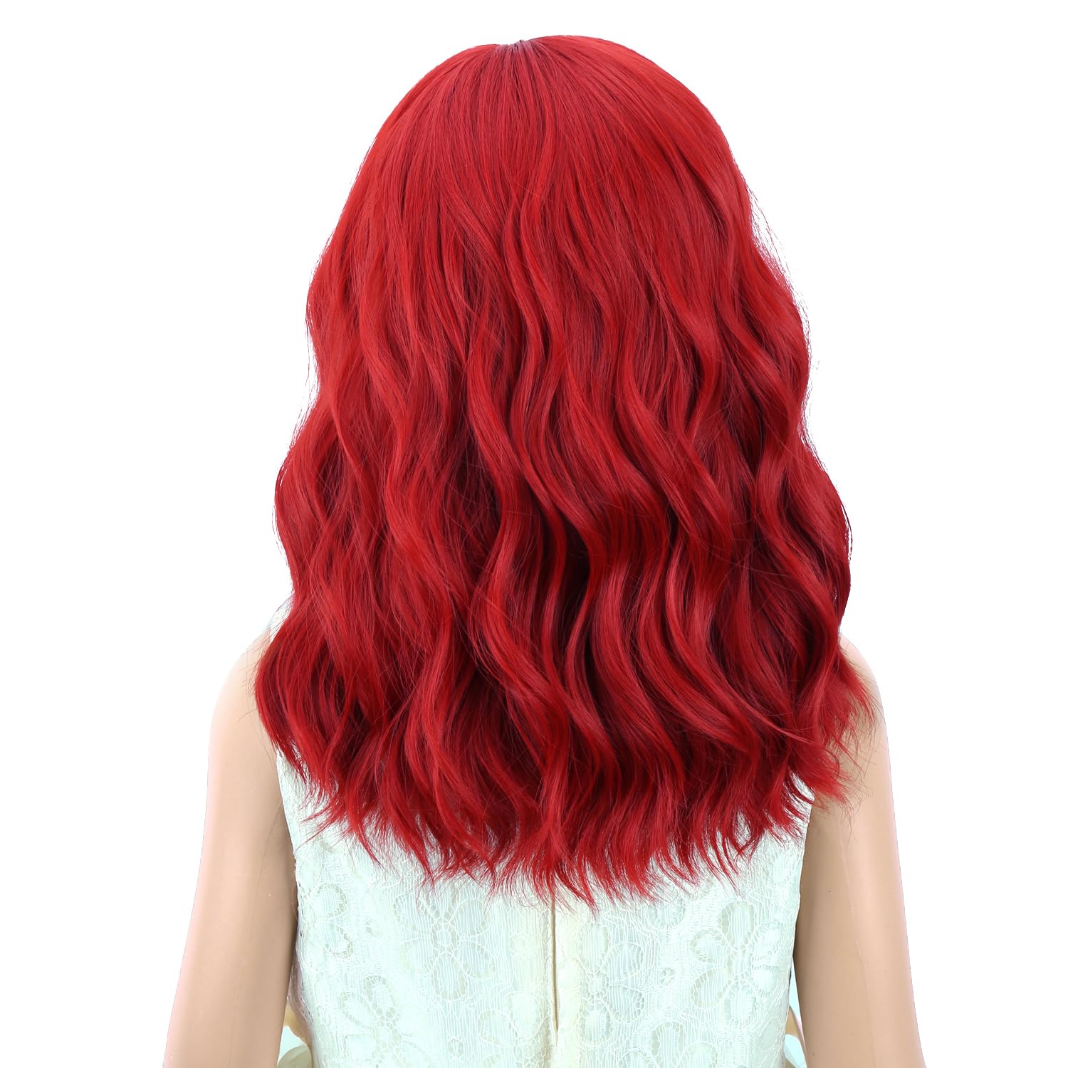 Detalle de PATTNIUM Red Short Wavy Synthetic Wig for Kids, Adjustable Cap