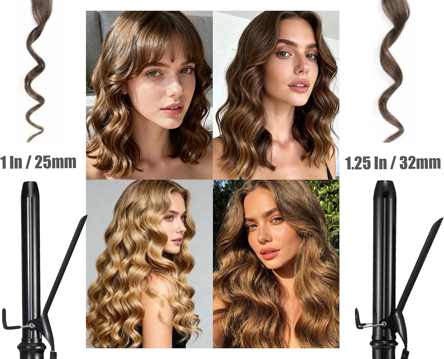 Detalle 2 de Lanvier 1-Inch Extra Long Ceramic Tourmaline Curling Iron with Dual Voltage