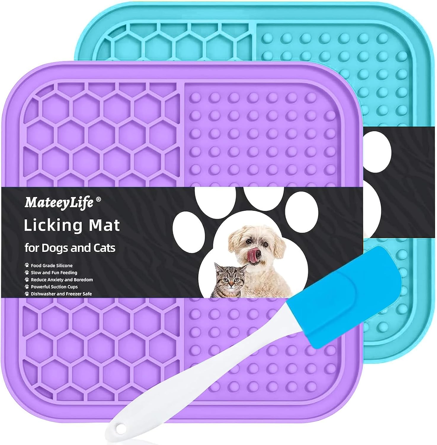 Detalle de MateeyLife Schleckmatte Hund (2er-Set) – rutschfestes Silikon mit Saugnäpfen, inkl. Spatel