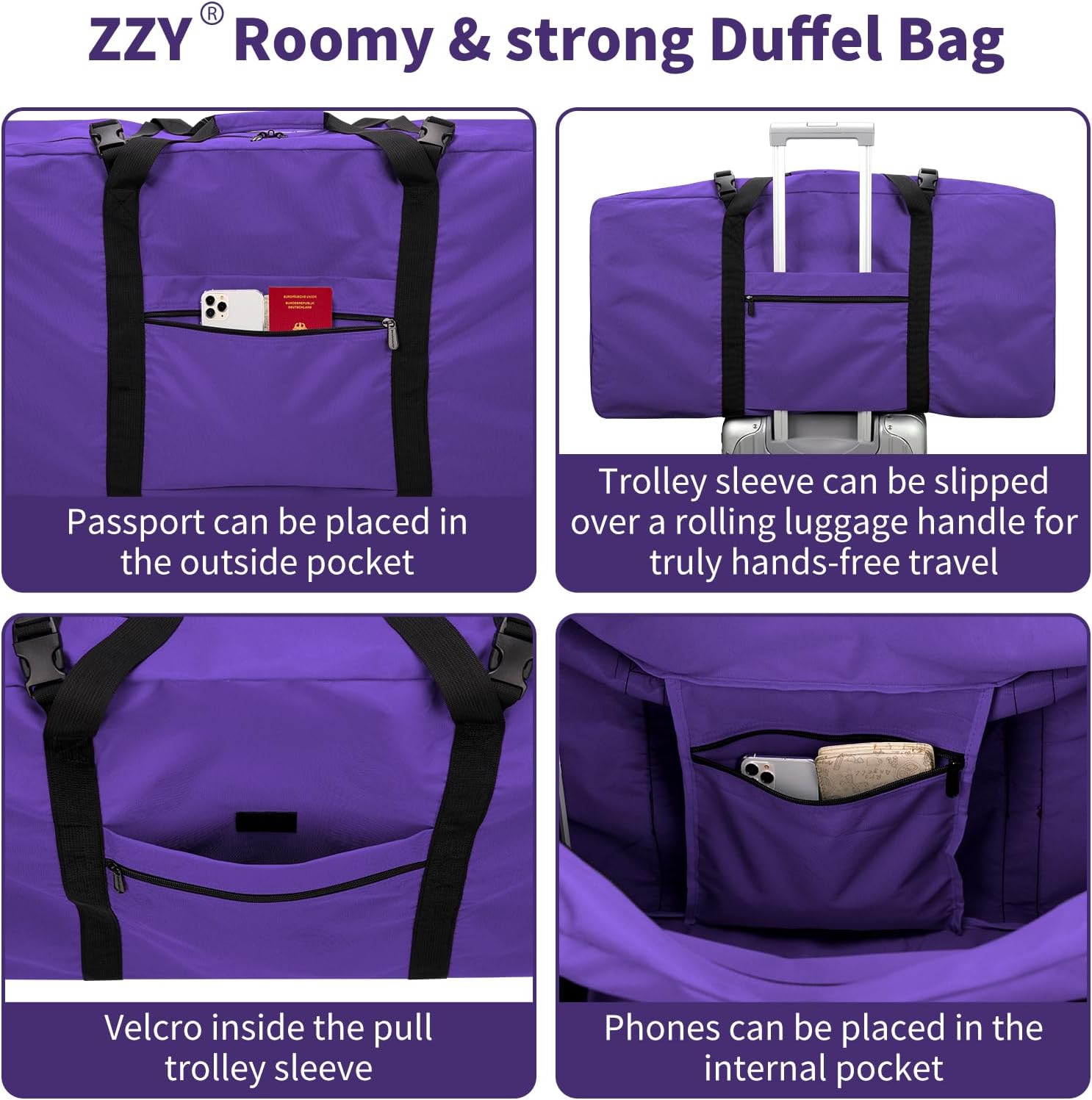 Thumbnail 4 de Surdimensionné Sac de Voyage Pliable 110L – Grand Léger Violet, pratique pour camping et weekends