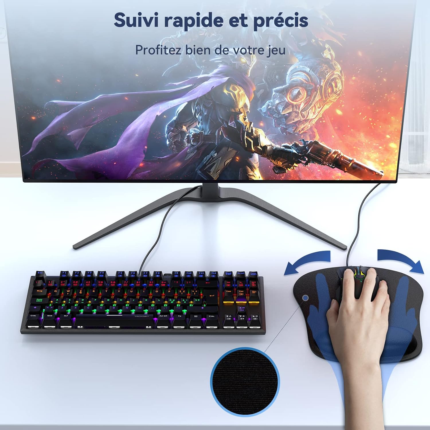 Thumbnail 6 de TECKNET Tapis de souris ergonomique avec repose-poignet et mousse à mémoire de forme (24 x 21,5 x 2,5)