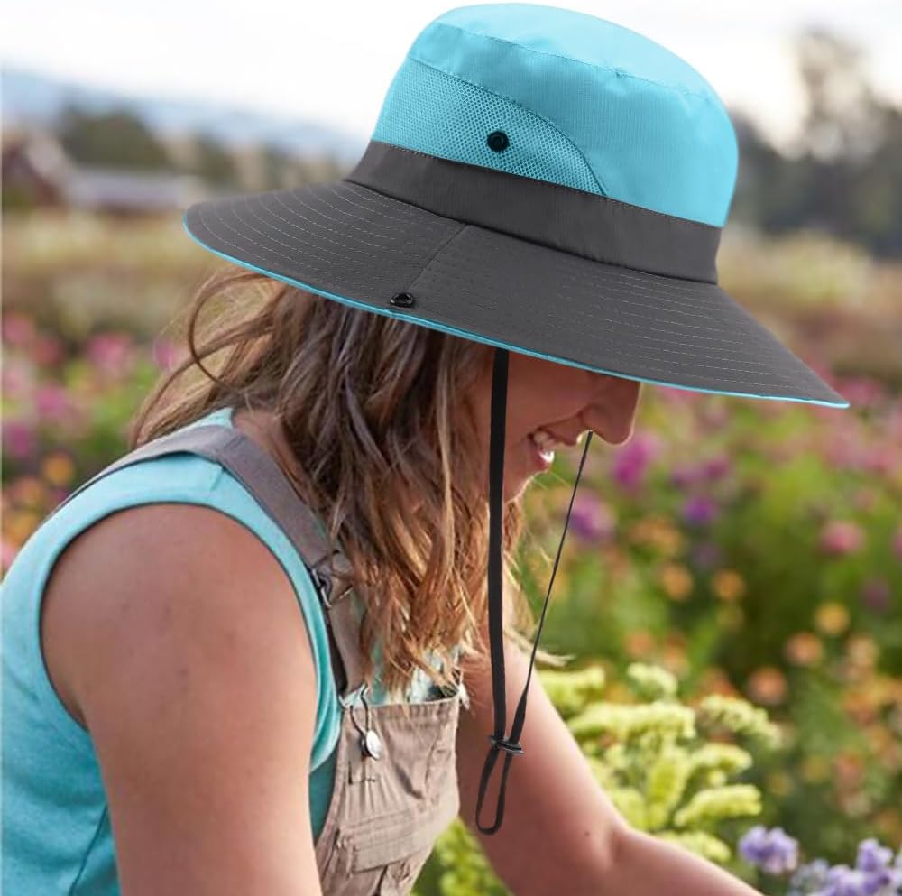 Detalle de DRESHOW Damen Sonnenhut – UV-Schutz, faltbar, Mesh, Pferdeschwanz Öffnung