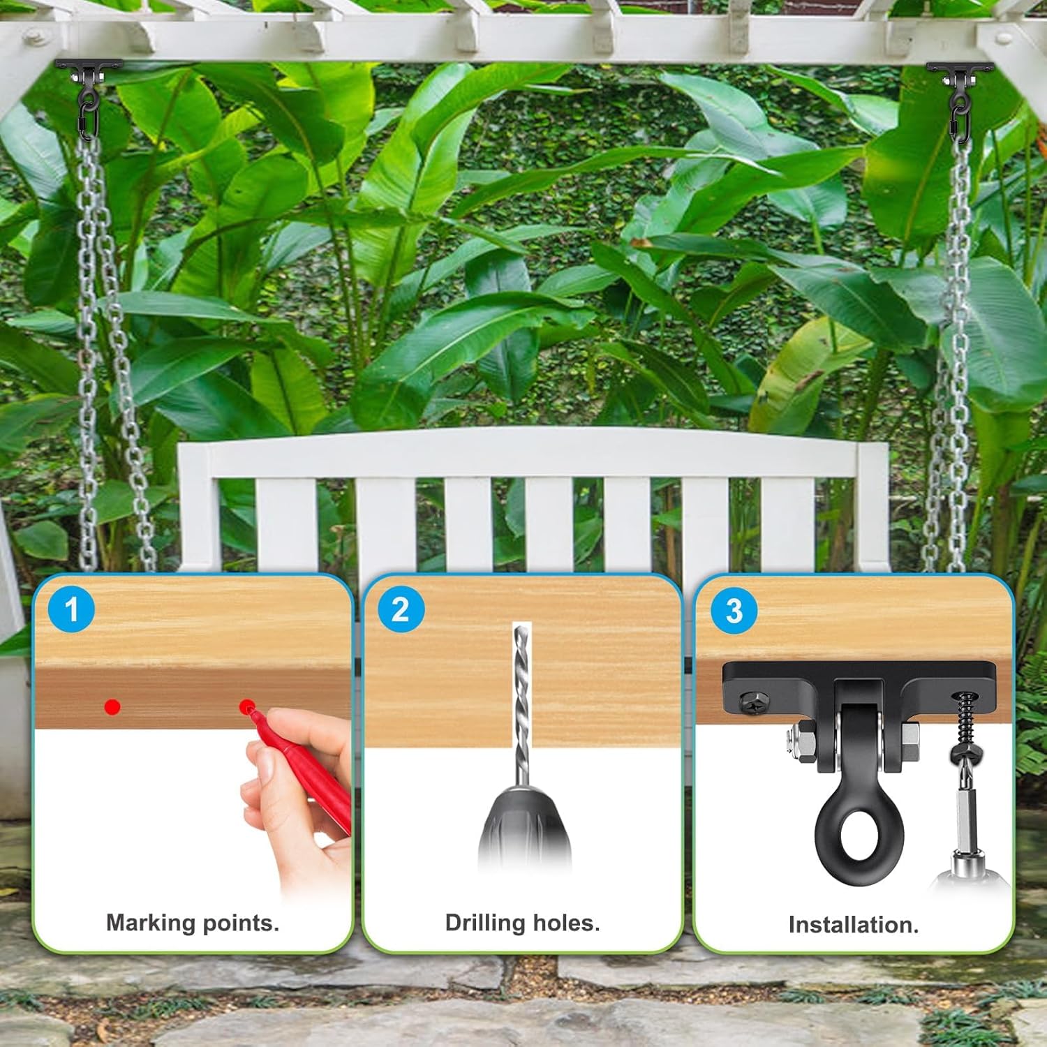Thumbnail 4 de Dolibest 2pcs Swing Hanger: Heavy-Duty Ceiling Brackets for Beams with 180° Swivel Carabiners