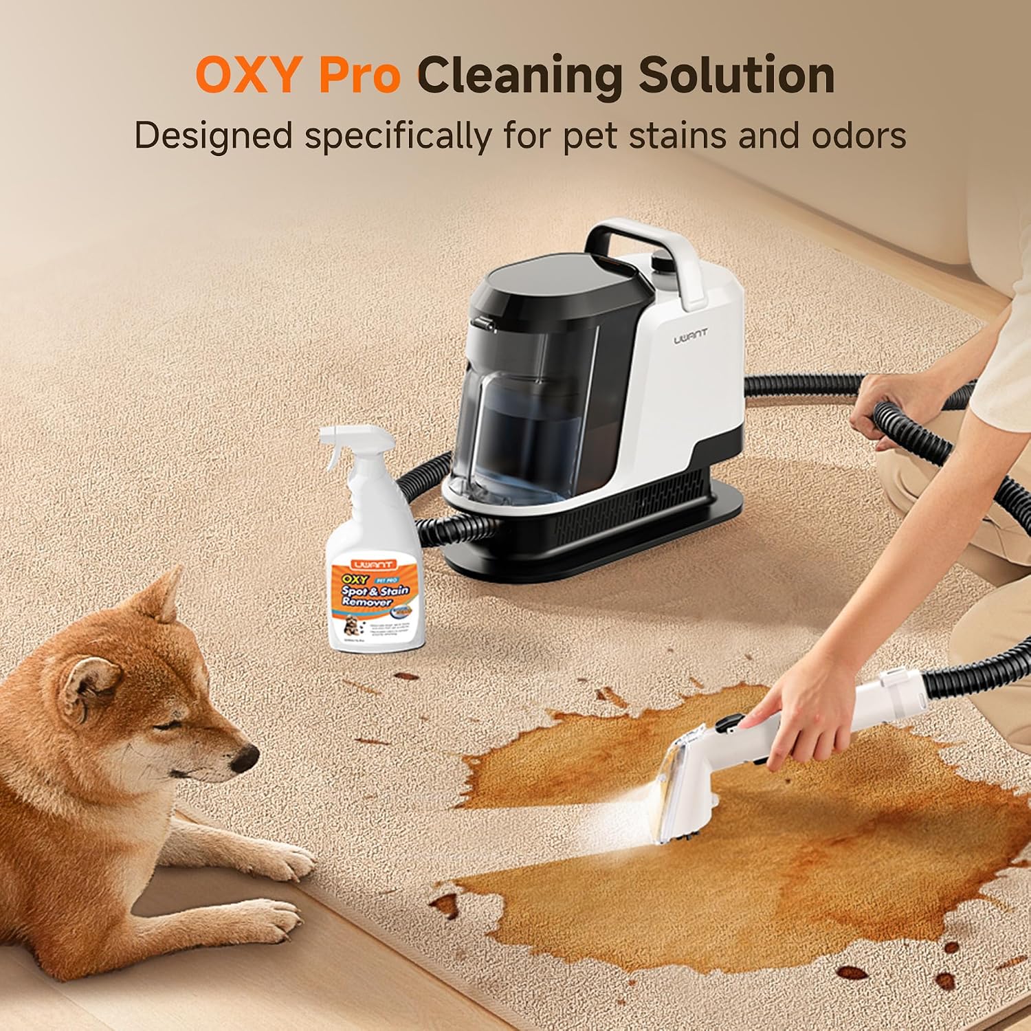 Detalle de uwant Y100OXY Portable Carpet Cleaner, 18Kpa Suction and Pet Pro Solution