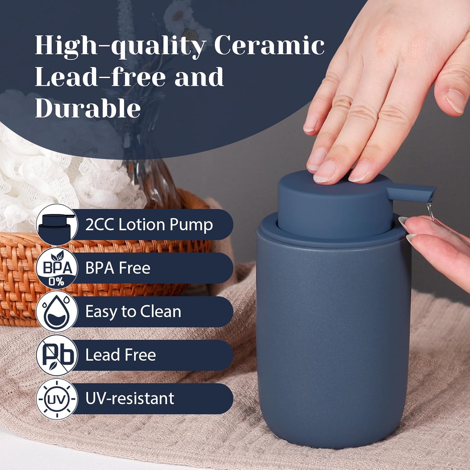 Thumbnail 3 de Autumnlife Keramik Seifenspender Set, 2 Stück – blau, 350 ml, mit großer Pumpe und Etiketten