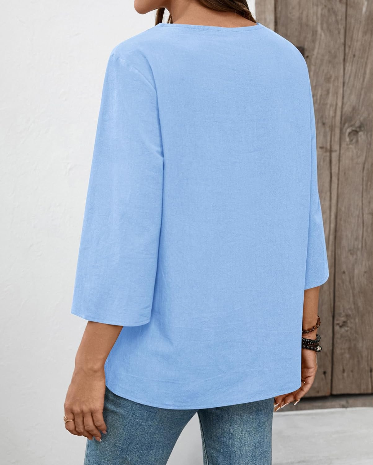Thumbnail 3 de Rapbin Bluse für Damen mit V-Ausschnitt, 3/4-Ärmeln und Spitze (Baumwoll-Leinen-Mix) – elegant & locker