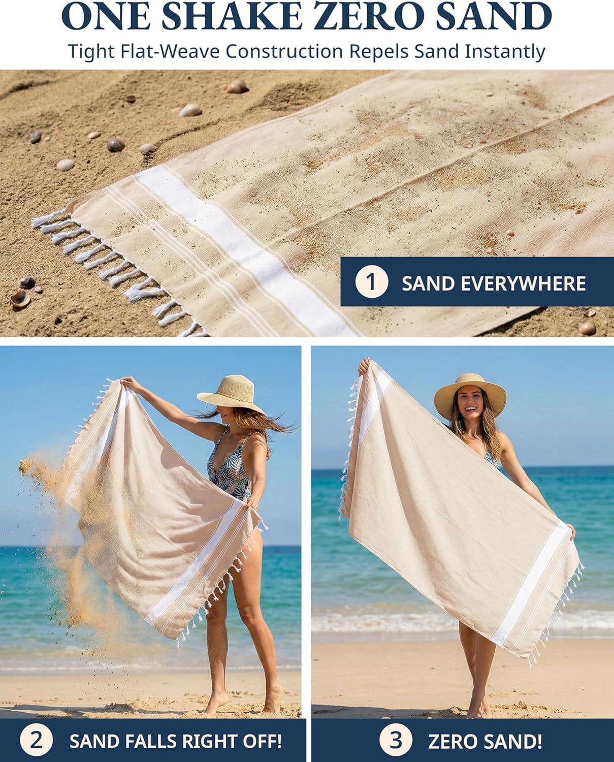 Thumbnail 4 de Lane Linen Oversized Beach Towels (2-Pack) Turkish Towels, Quick-Dry Sand-Proof, 39"x71" – Beige