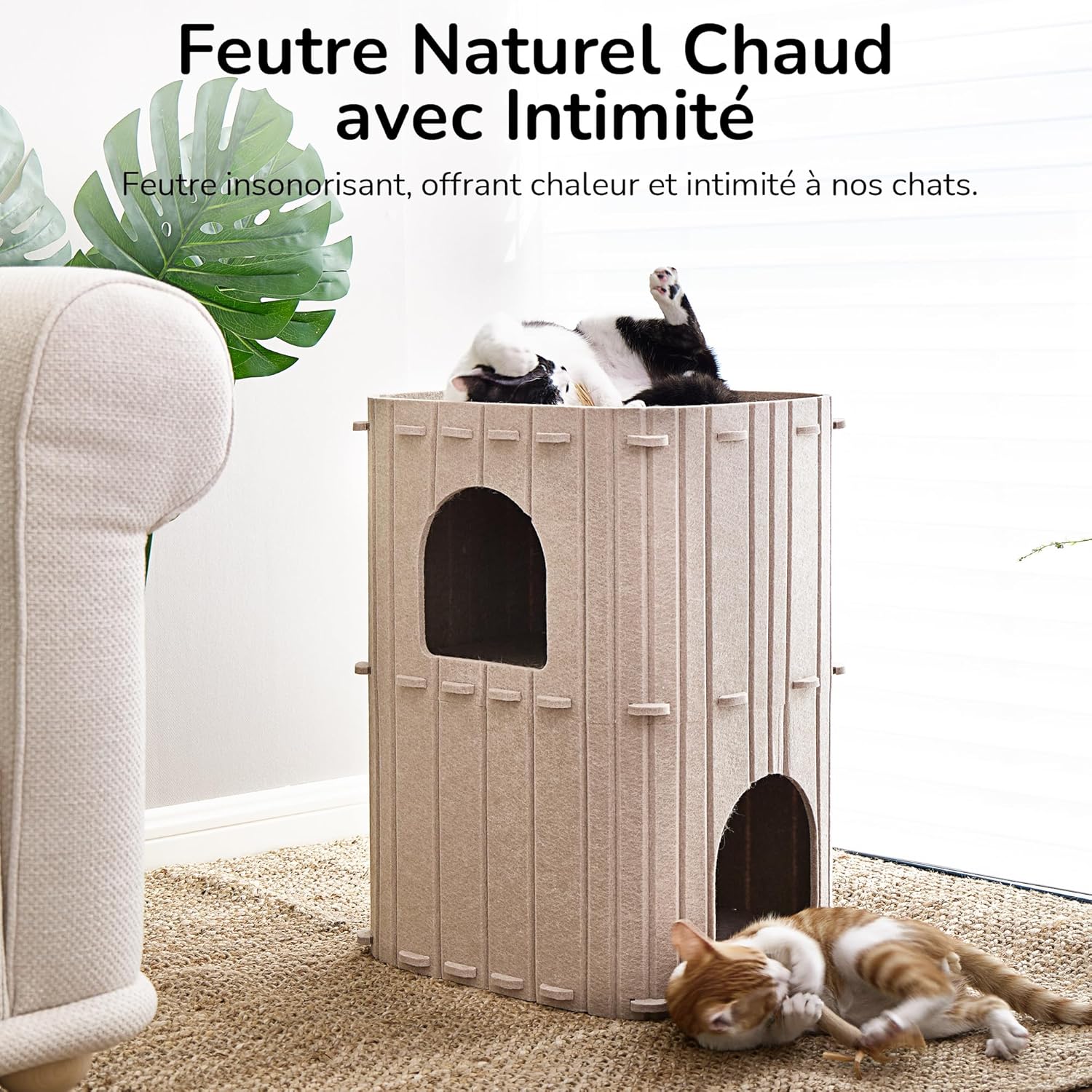 Thumbnail 4 de Cave à chat d’intérieur FUKUMARU à 2 étages en feutre, 45x36,5x60 cm