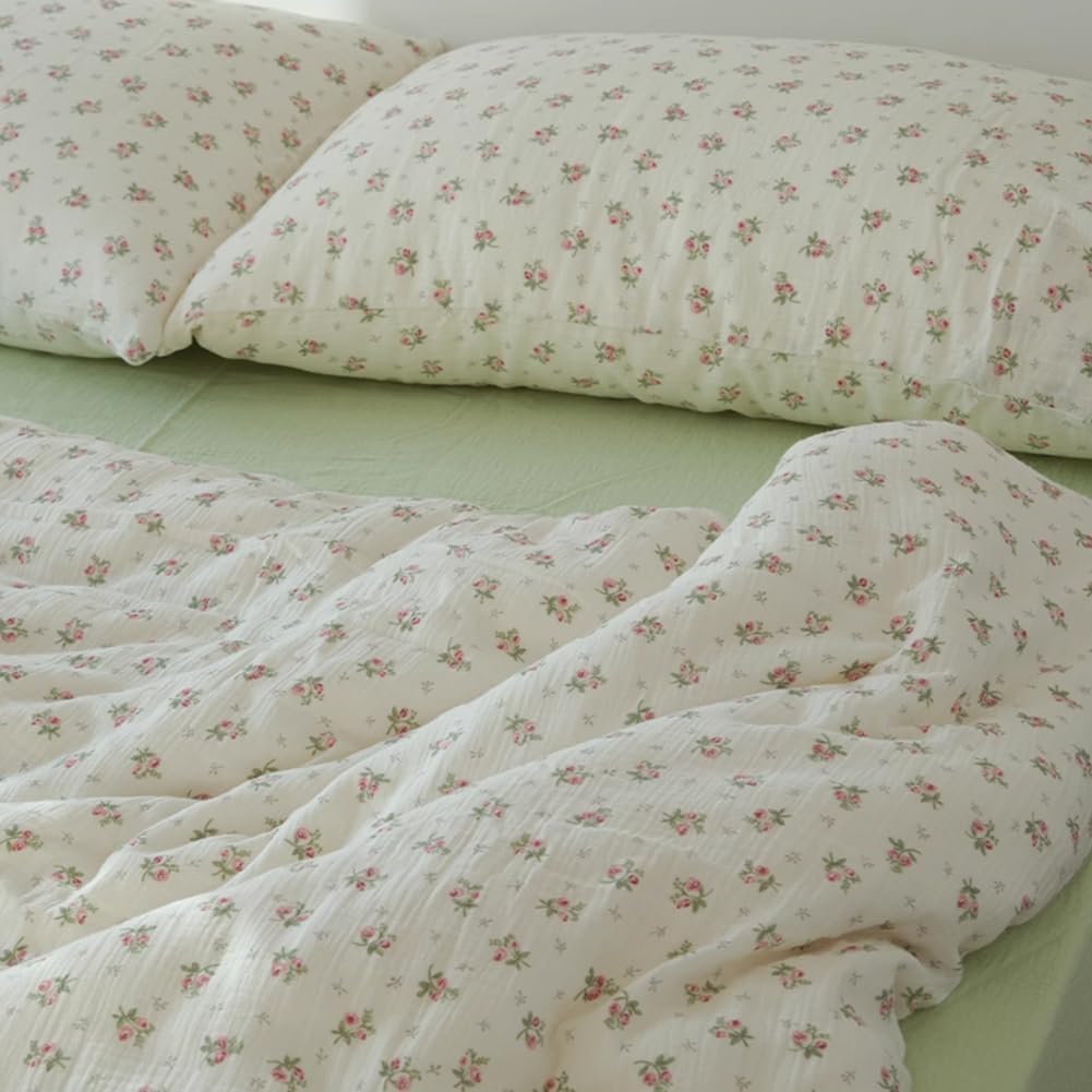 Thumbnail 1 de AShAnlan Doppelte Musselin Bettwäsche 135x200 cm (Baumwolle, rosa Blumenmuster) – mit Reißverschluss