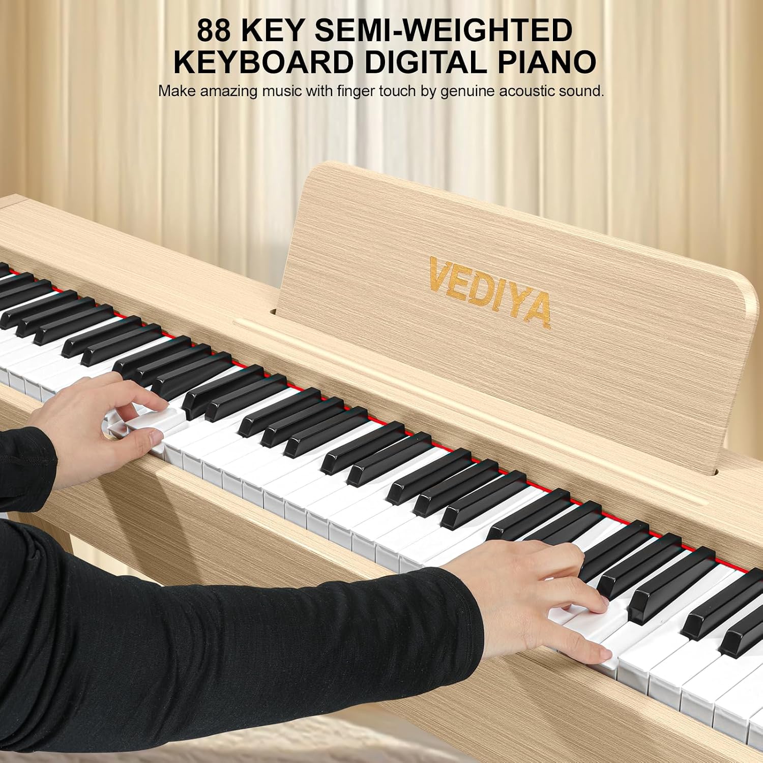 Detalle de Vediya VE203 Digital Piano, 88 Semi-Weighted Keys, 800 Tones, Apricot
