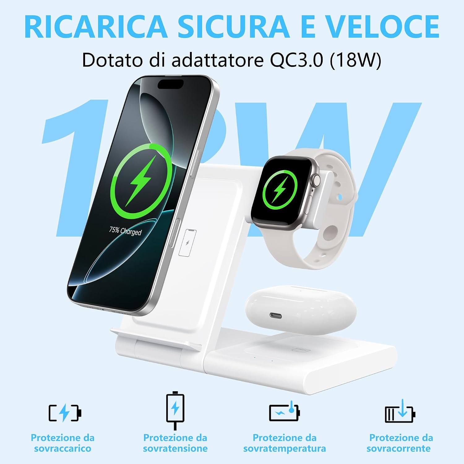 Thumbnail 3 de WATOE Caricatore 3 in 1 15W per Apple