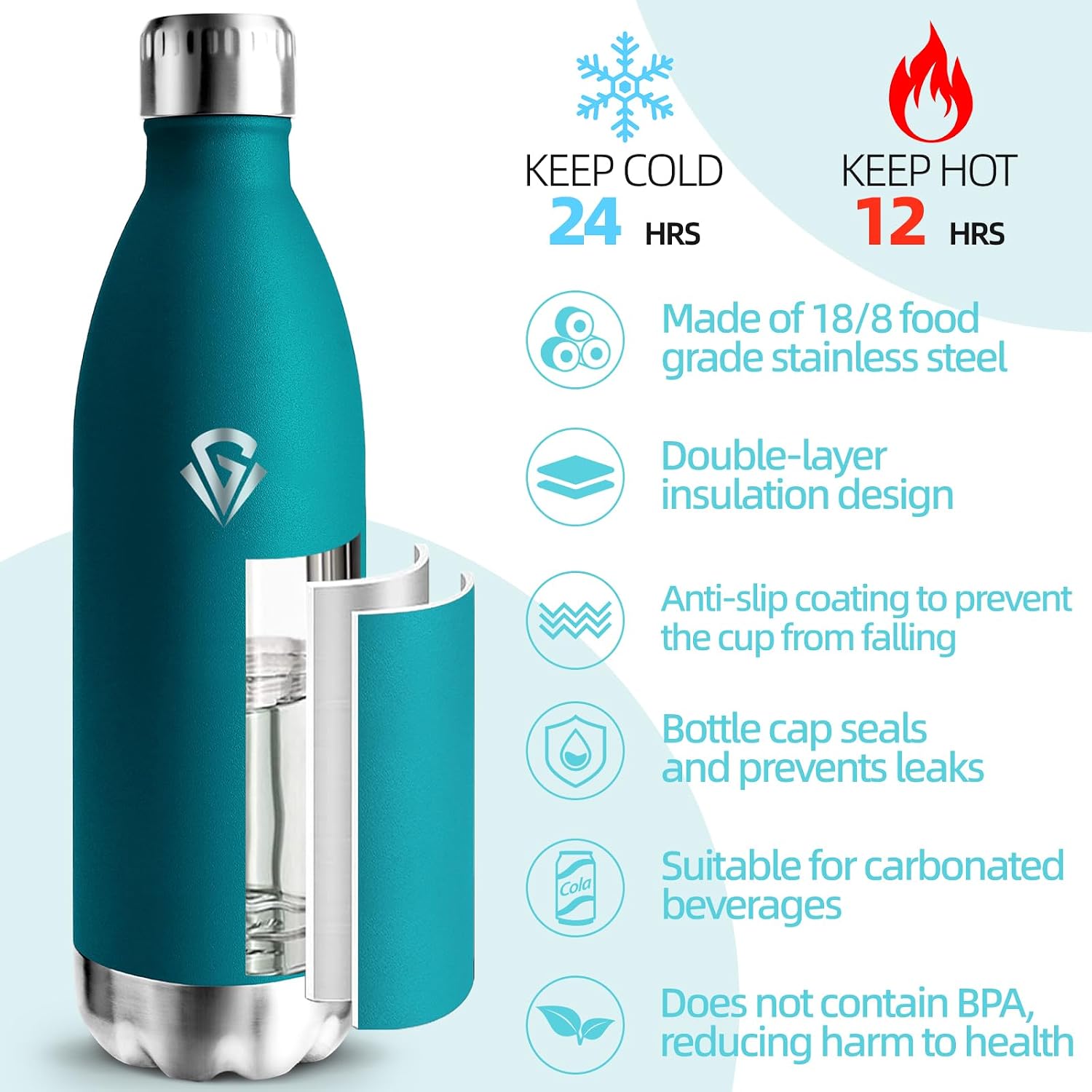 Detalle 2 de HoneyHolly Botella de Agua Inox 1000ML 🚰 Sin BPA, Térmica