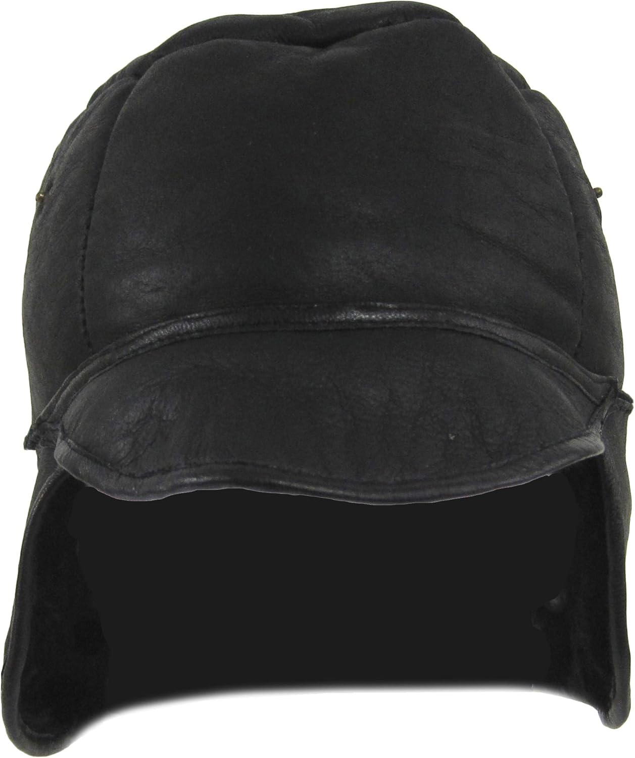 Detalle 2 de SNUGRUGS Mens Black Real Sheepskin Stud Trapper Hat – Leather Bound with Single Top Panel