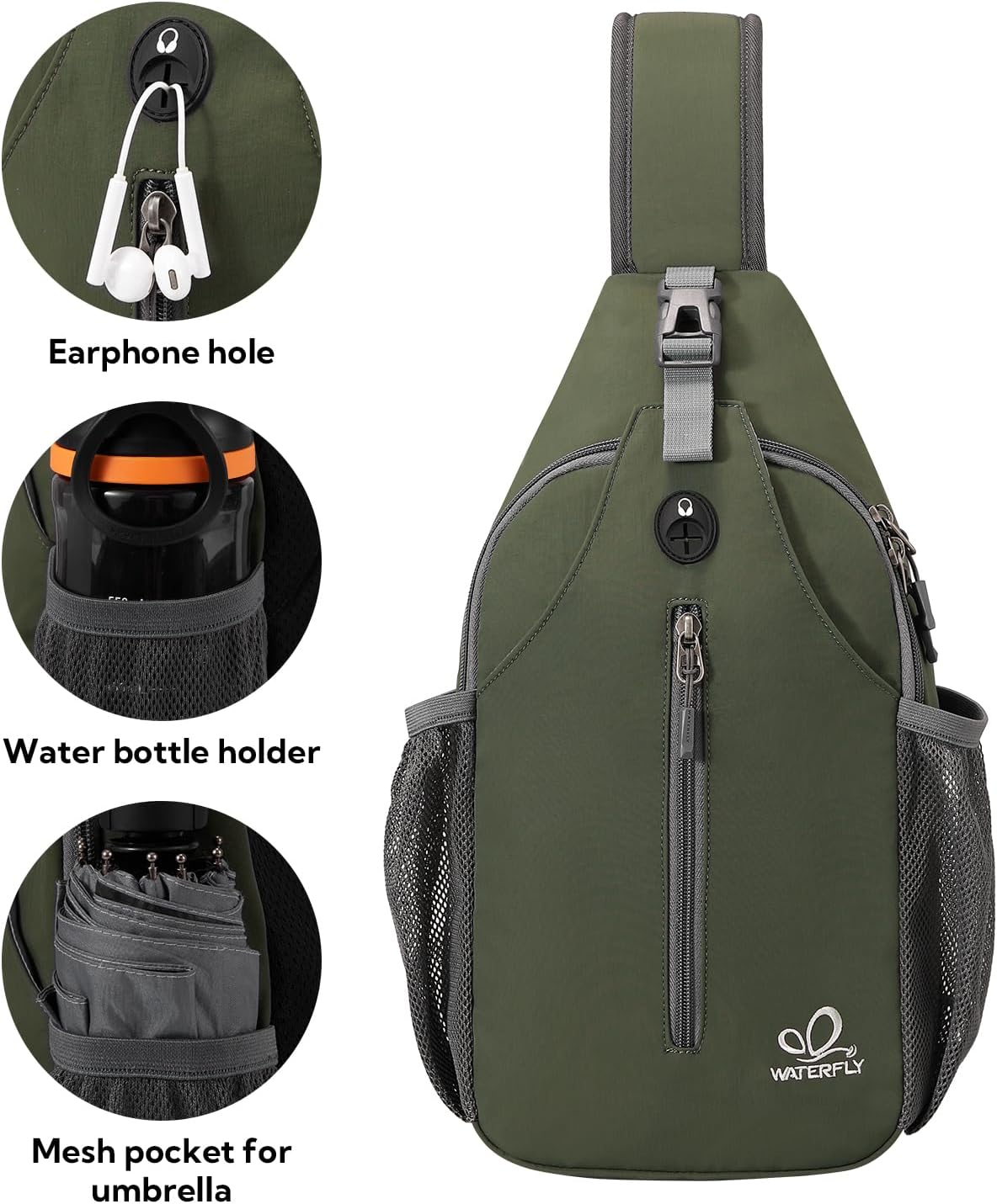 Detalle de WATERFLY Crossbody Sling Backpack: Compact, Versatile Daypack for Travel and Hiking
