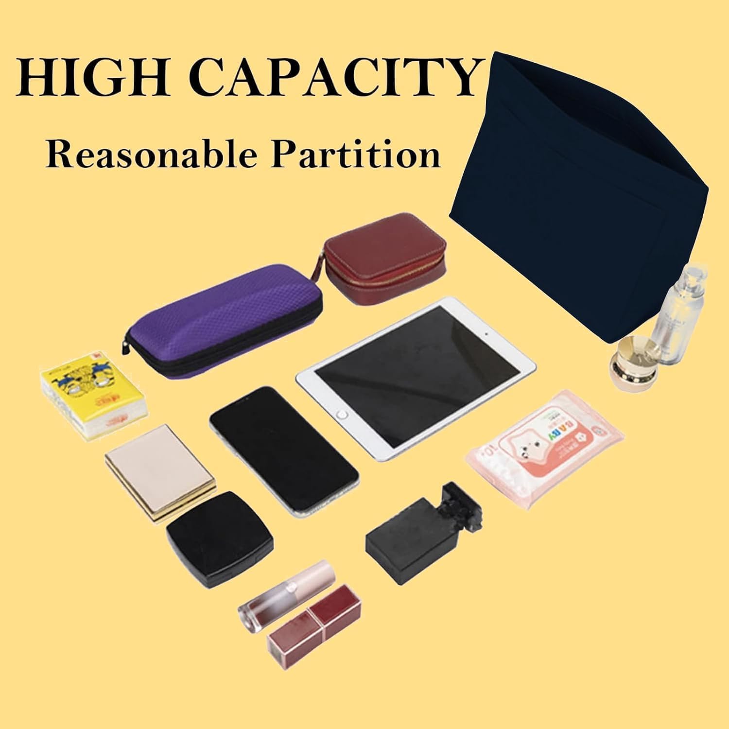 Detalle de HYEPNED Bag Wallet Insert Organizer for Longchamp Tote (Blue, M) – Multi-Pocket Felt Insert