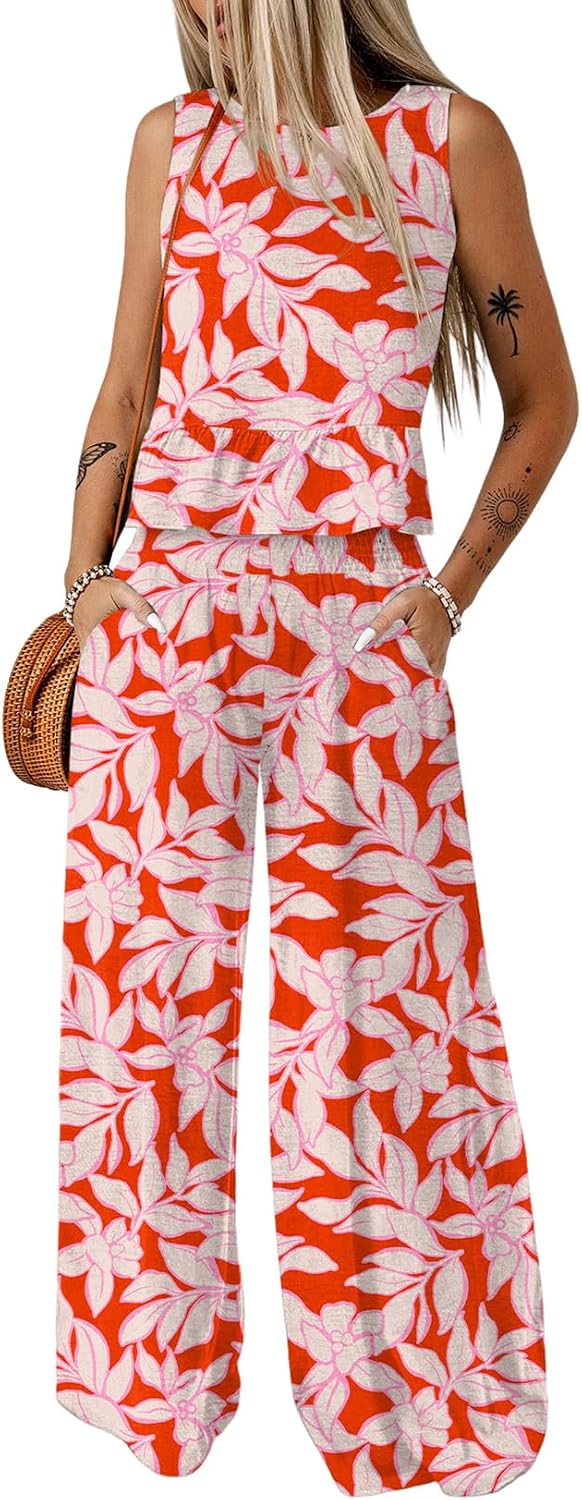 Detalle de Dokotoo Women’s 2-Piece Sleeveless Tank Top & Wide-Leg Pants Set