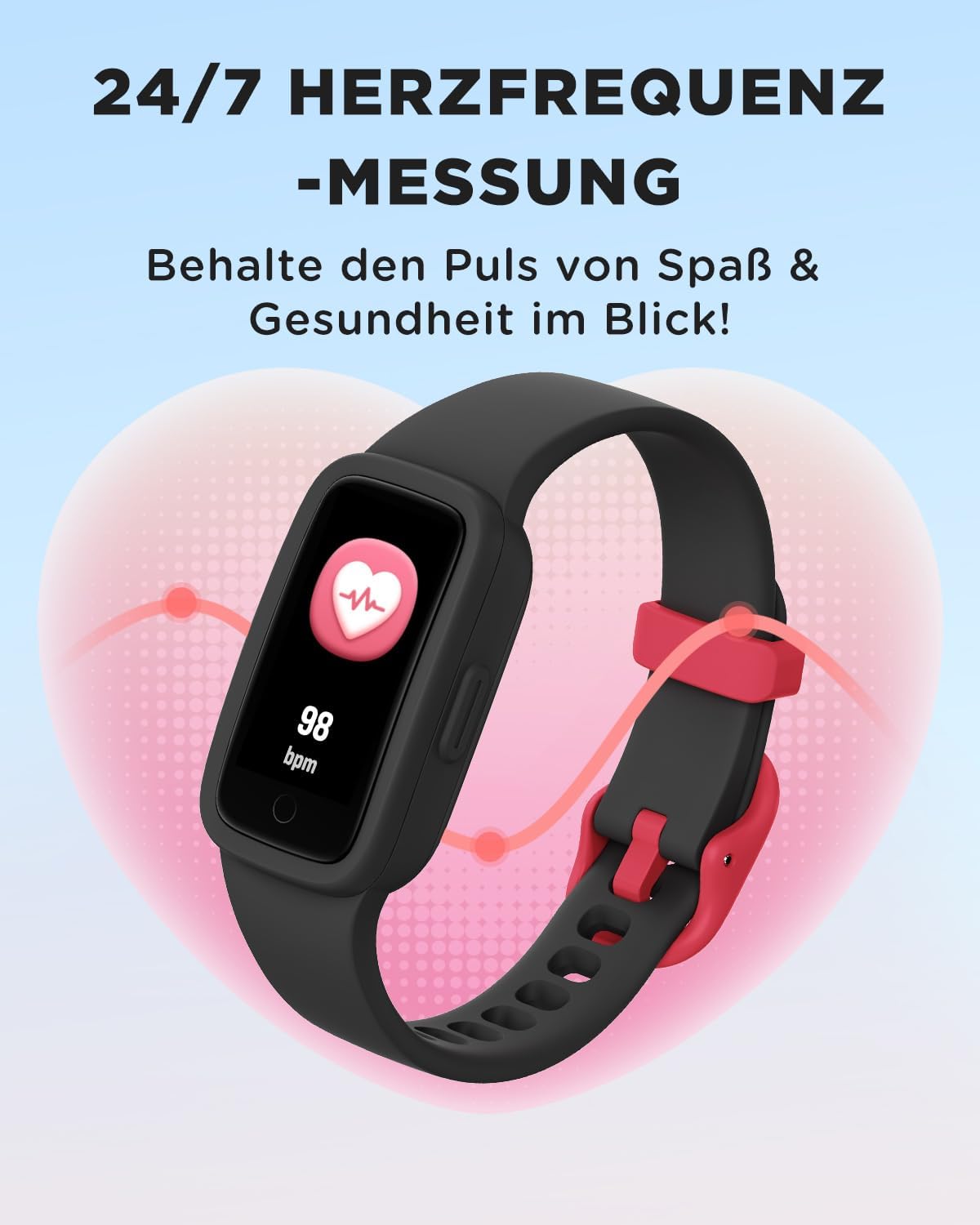 Detalle de BIGGERFIVE Vigor 3 Kinder Fitness Armband Uhr – AMOLED-Display, 3ATM, Schlaf- und Pulstracking