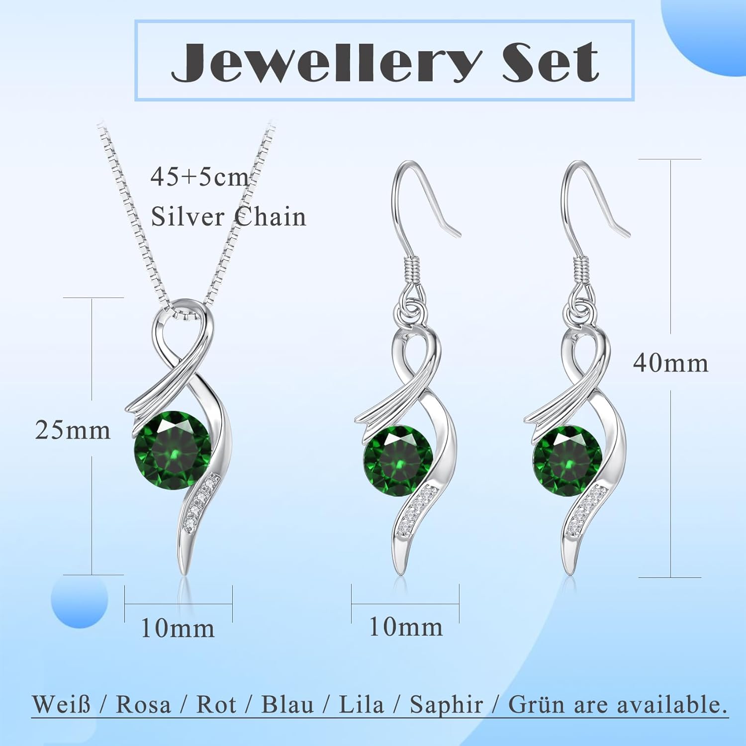 Thumbnail 1 de Cangall Silber Schmuck Set Damen – Halskette & Ohrringe aus 925er Silber mit Cubic Zirkonia, 45+5 cm, 7 Farben