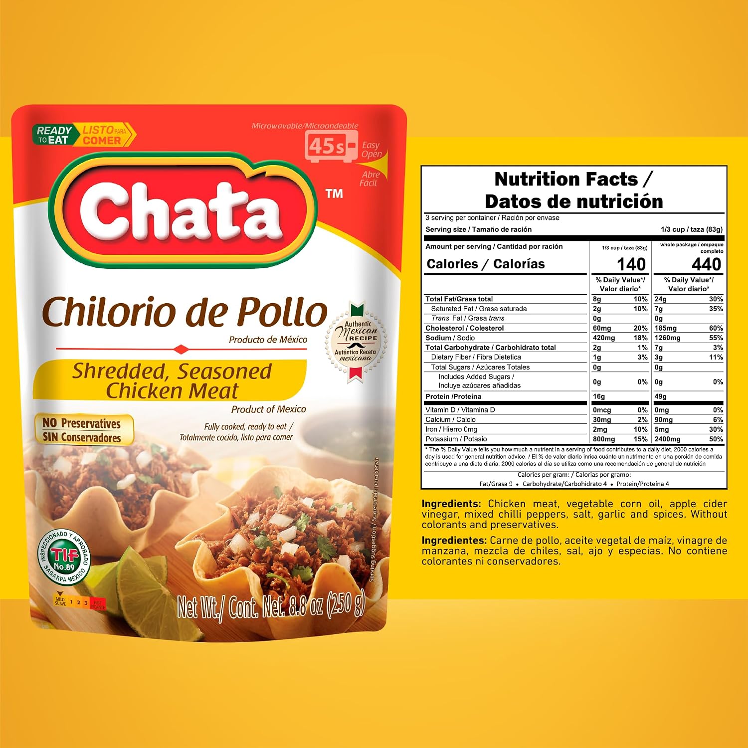 Detalle 2 de Chata Mexican Meats Variety Pack, 8.8 oz (6 Pack), Assorted Flavors