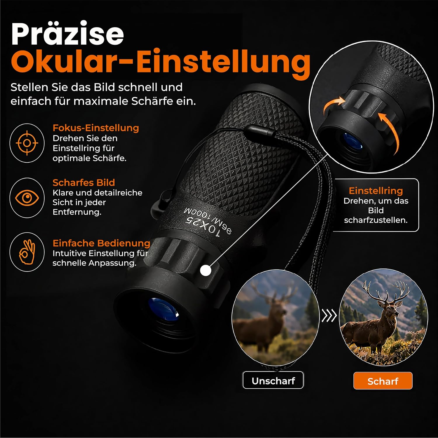 Thumbnail 2 de Technaxx TX-176 Monokular 10x25 – kompakt für Wandern, Jagd und Vogelbeobachtung