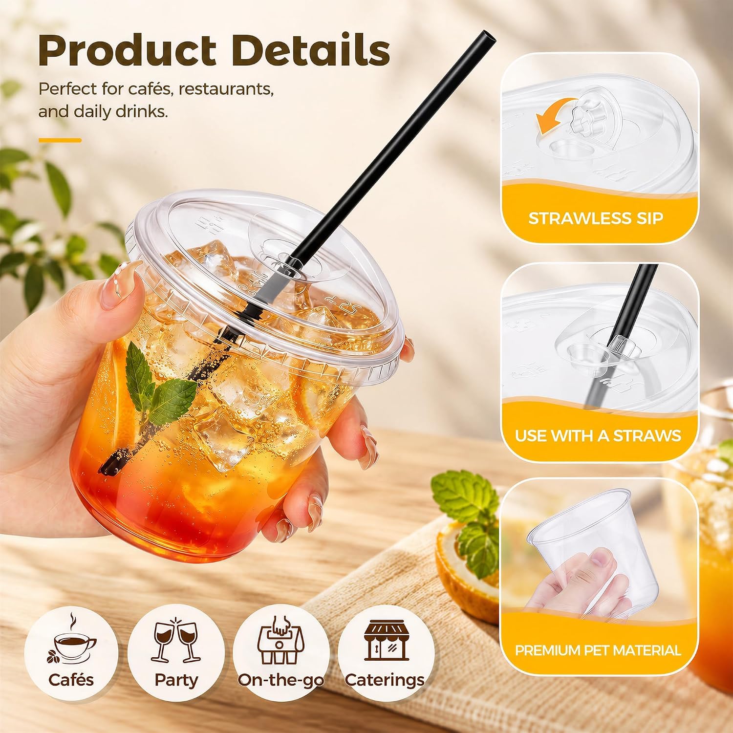 Detalle de DI QIU REN DQR-CA-55-12oz-50U black straw 12 oz Clear Plastic Cups