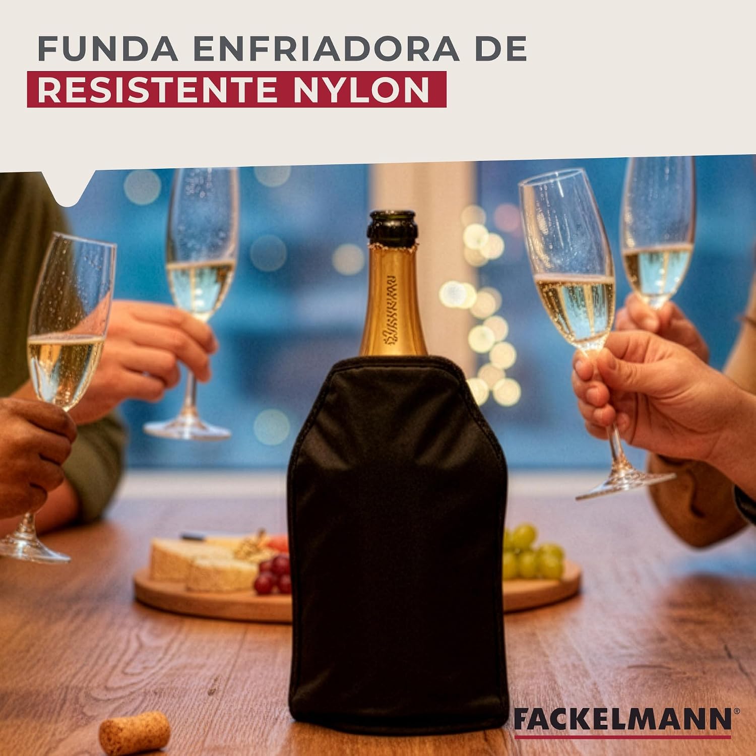 Detalle de Funda Enfriadora Fackelmann para Botellas: collar enfriador de gel para vino y cava