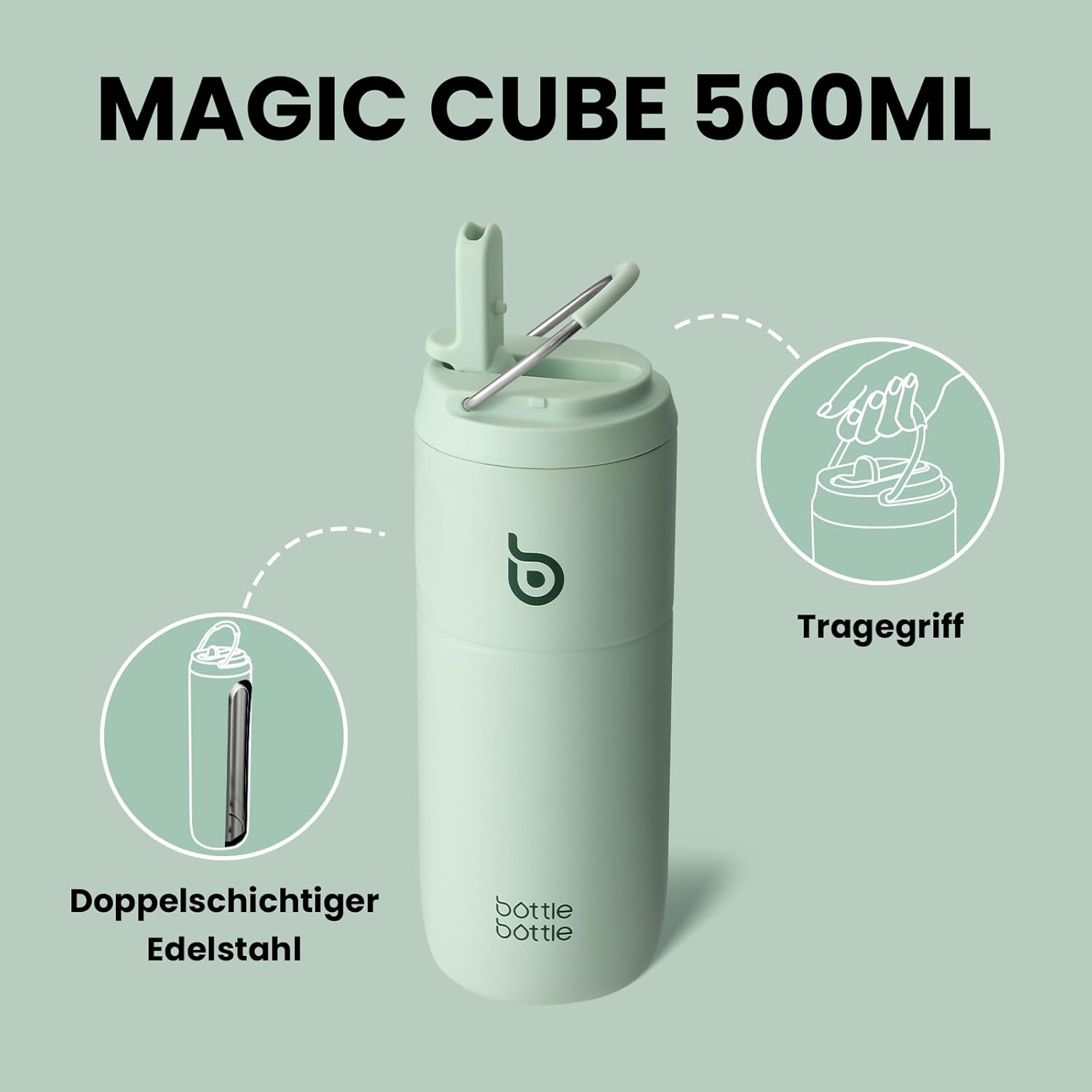 Thumbnail 4 de Bottle Bottle Edelstahl Trinkflasche mit Strohhalm 500 ml – BPA-frei, auslaufsicher