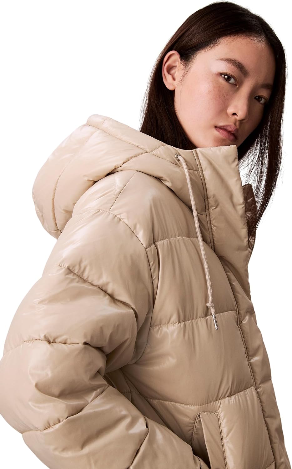 Detalle de Calvin Klein Women’s Shine Puffer Jacket with Hood