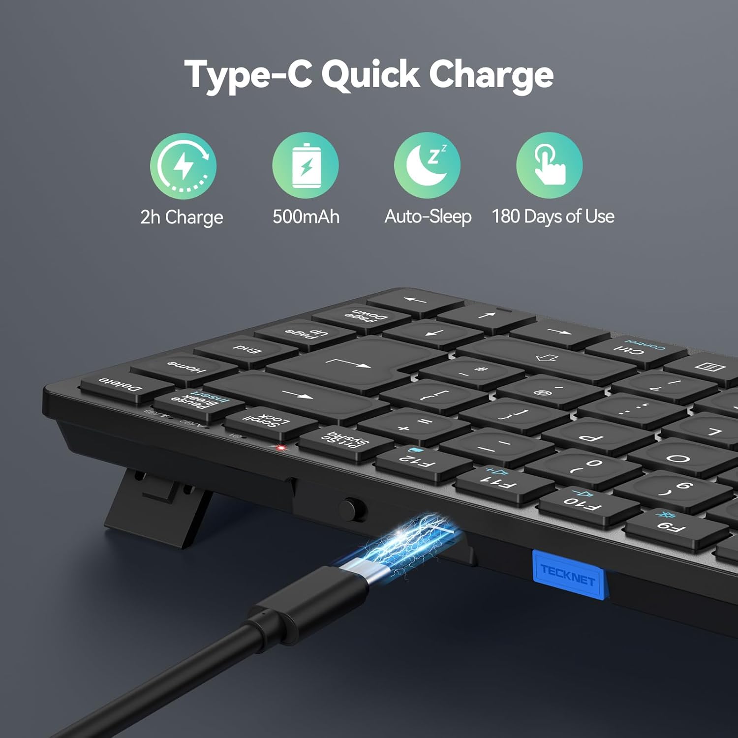 Thumbnail 4 de TECKNET 2.4G Wireless Keyboard (Rechargeable, Bluetooth) – QWERTY UK compact mini keyboard for 4 devices