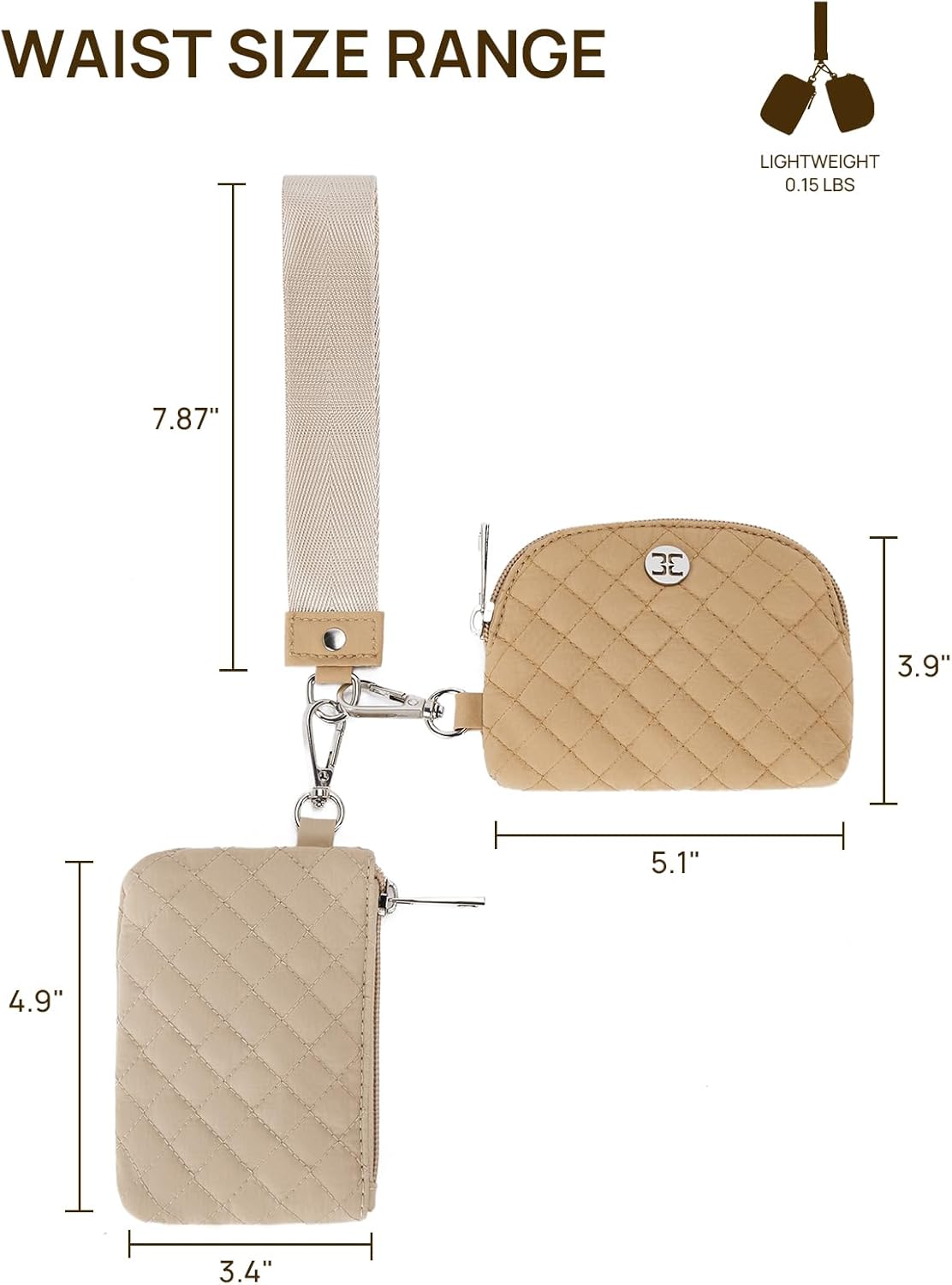 Thumbnail 2 de Telena Mini portefeuille femme avec fermeture éclair et bandoulière poignet – en toile, marron camel