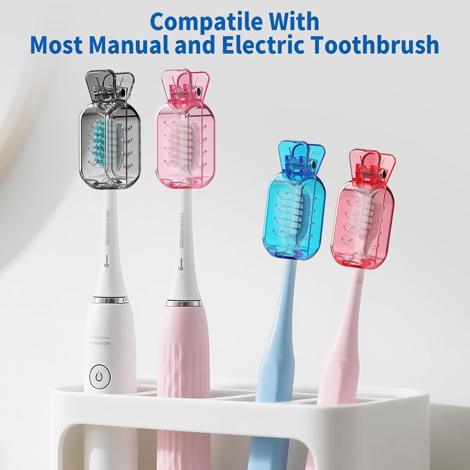 Detalle 2 de Frekare Toothbrush Covers Caps - Clip-On Protector for Travel and Home (6 Pack, Transparent)