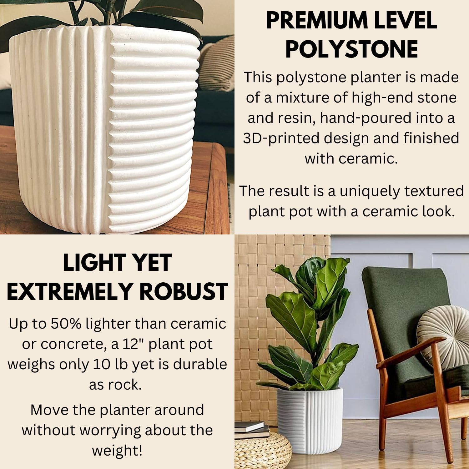 Detalle de Fox & Fern 10038549 Large Polystone Plant Pot, UV & Frost Resistant