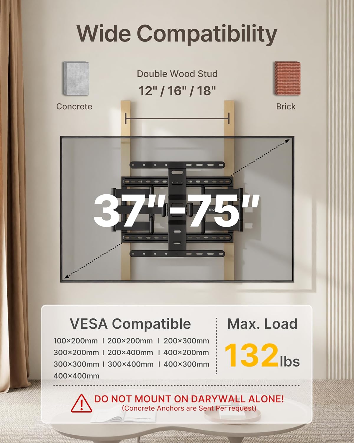 Thumbnail 2 de monTEK 1.1" Ultra Slim Full Motion TV Wall Bracket (37–75 inch, up to 60kg, max VESA 400x400)