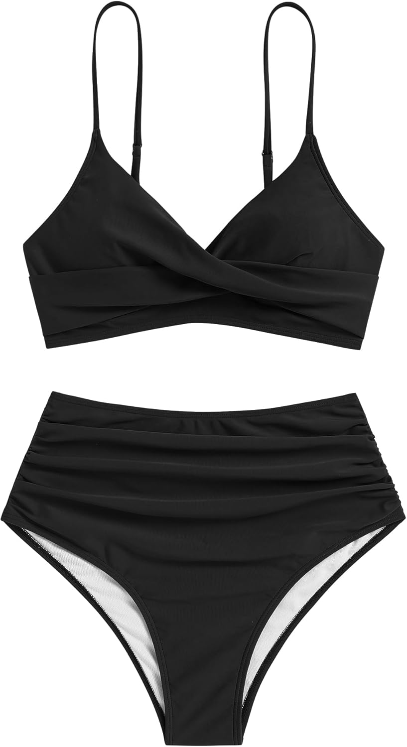 Thumbnail 3 de ZAFUL Women High Waisted Bikini Sets Two Piece Swimsuit Push Up Twist Front Ruched Bathing Suit