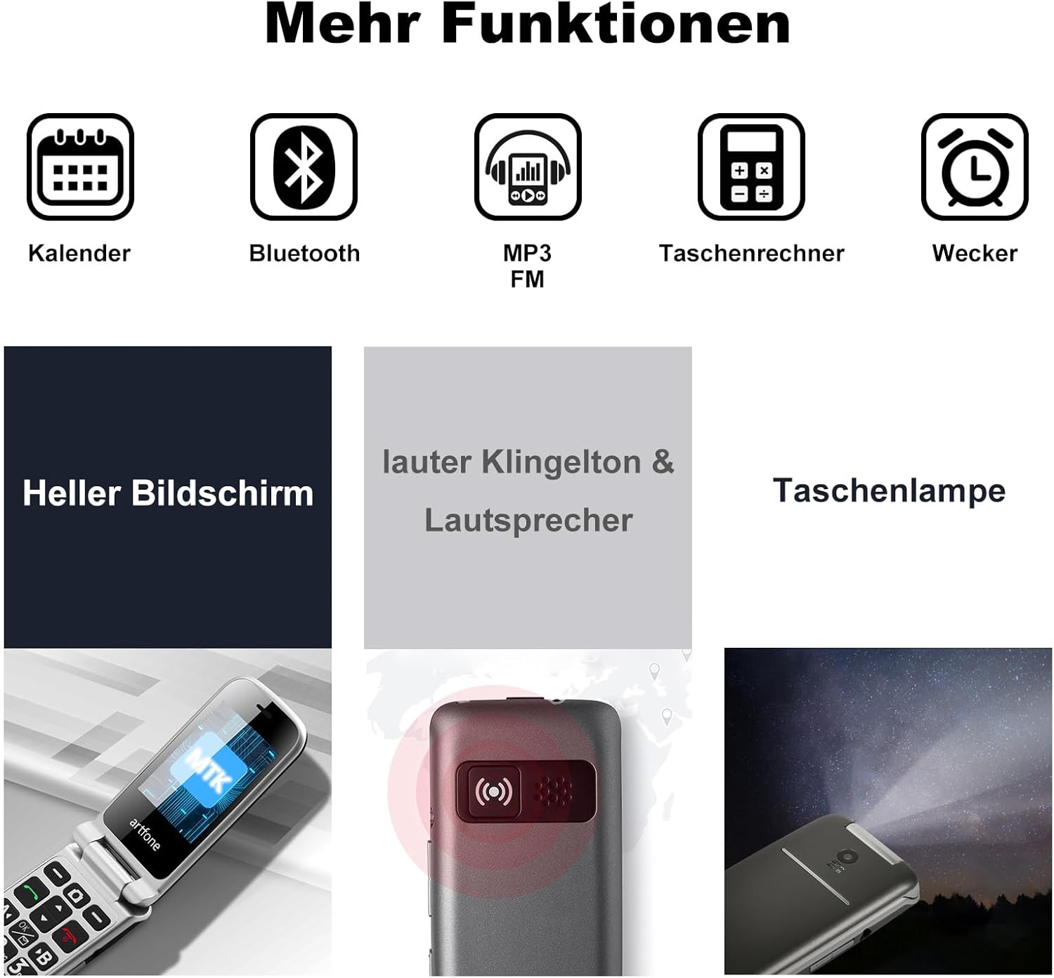 Thumbnail 5 de artfone G3 Grigio-4G: telefono pieghevole per anziani con SOS, doppio display e tasti grandi