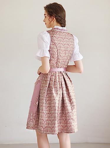 Detalle de EIISSION Dirndl Damen Midi Trachtenkleid inklusive Rock, Bluse und Schürze – Pink, Größe 36